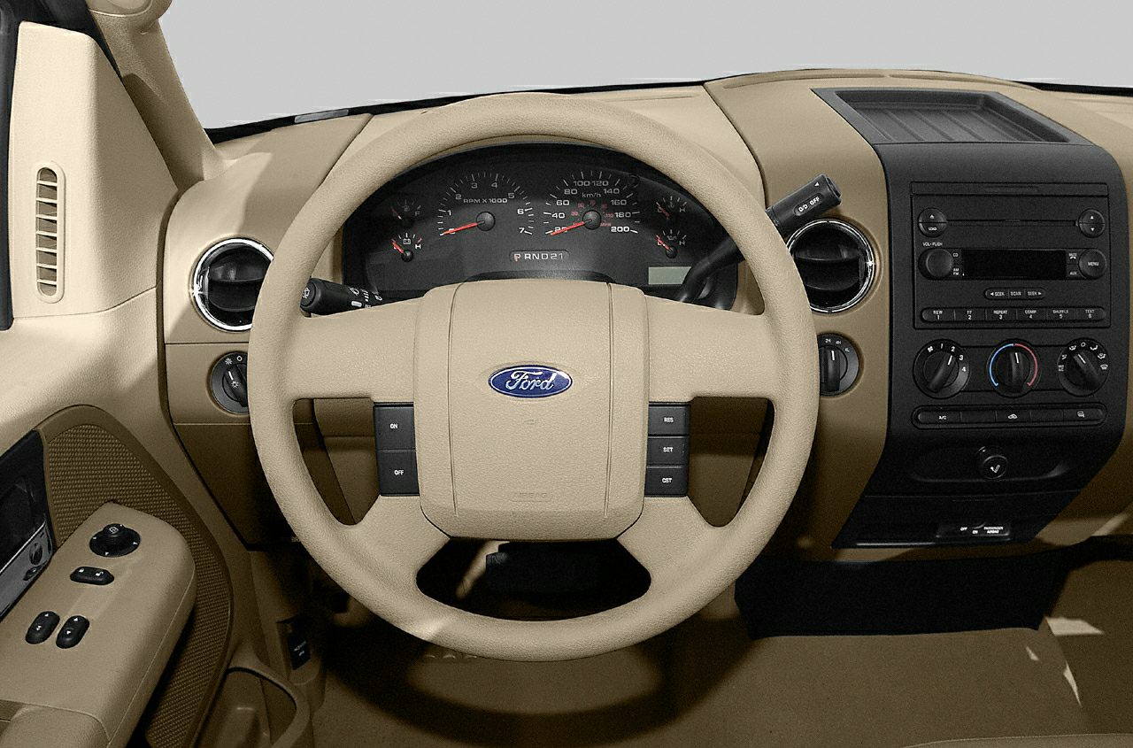 Dashboard and steering wheel with instrument cluster and control knobs