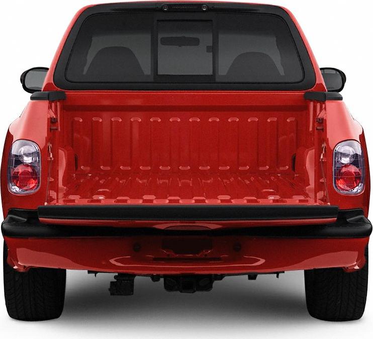 Red pickup truck bed, tailgate, rear bumper with taillights