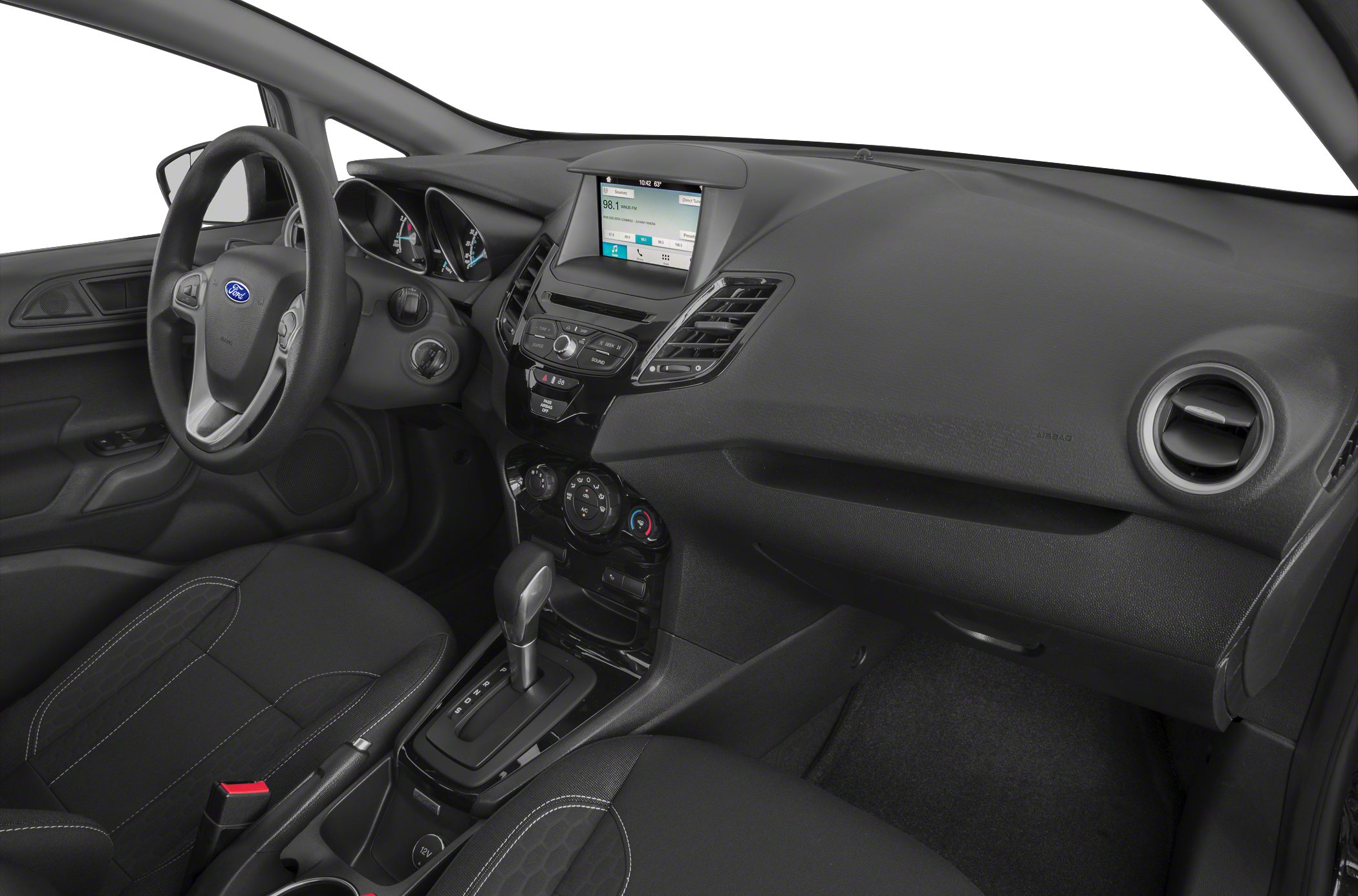 Dashboard and center console with infotainment screen and automatic gear shifter