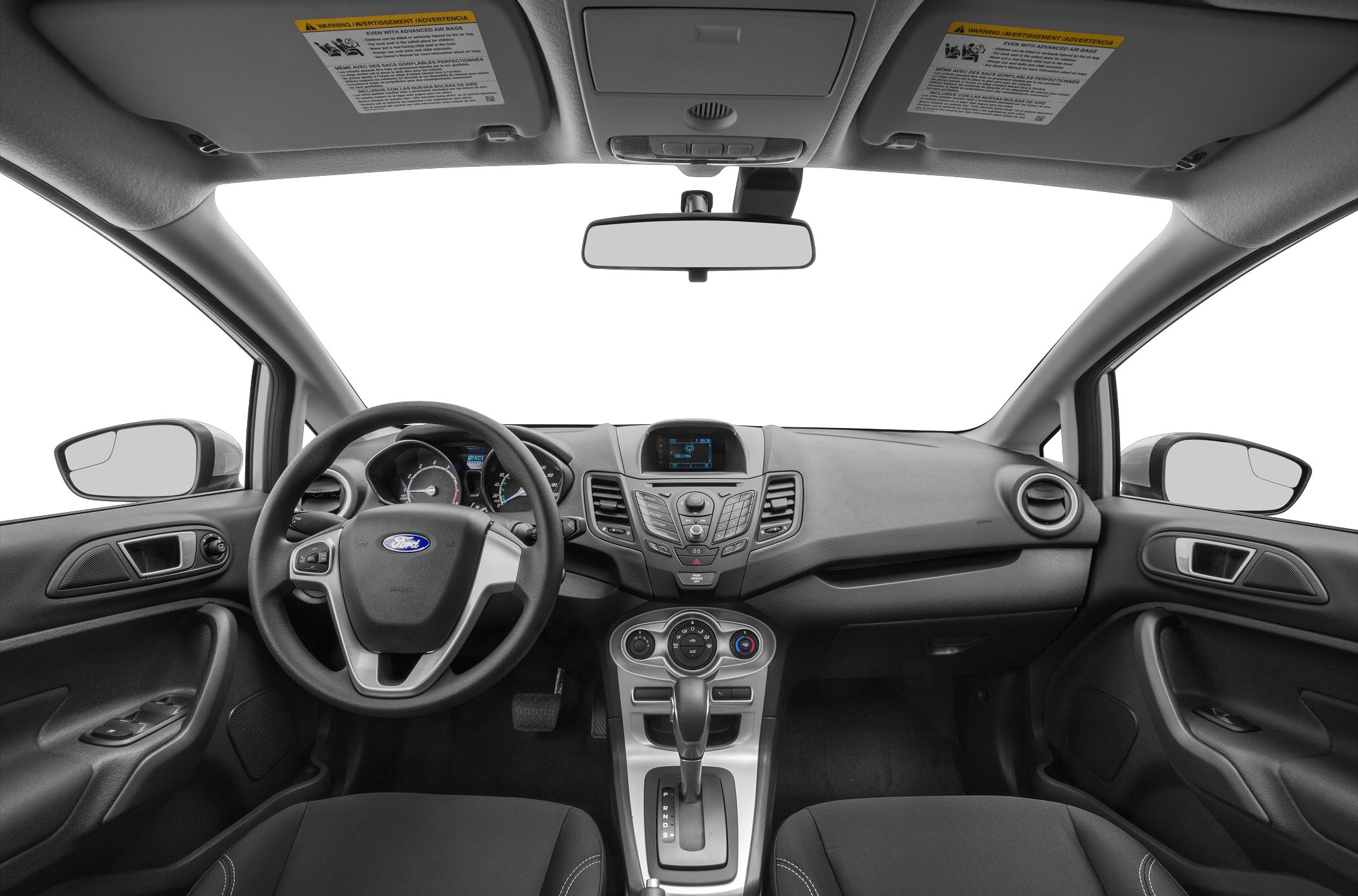Interior dashboard, steering wheel, and central console layout