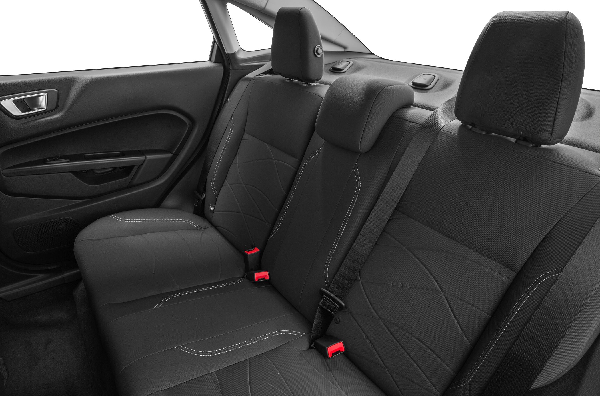 Rear seats with fabric upholstery and seatbelts