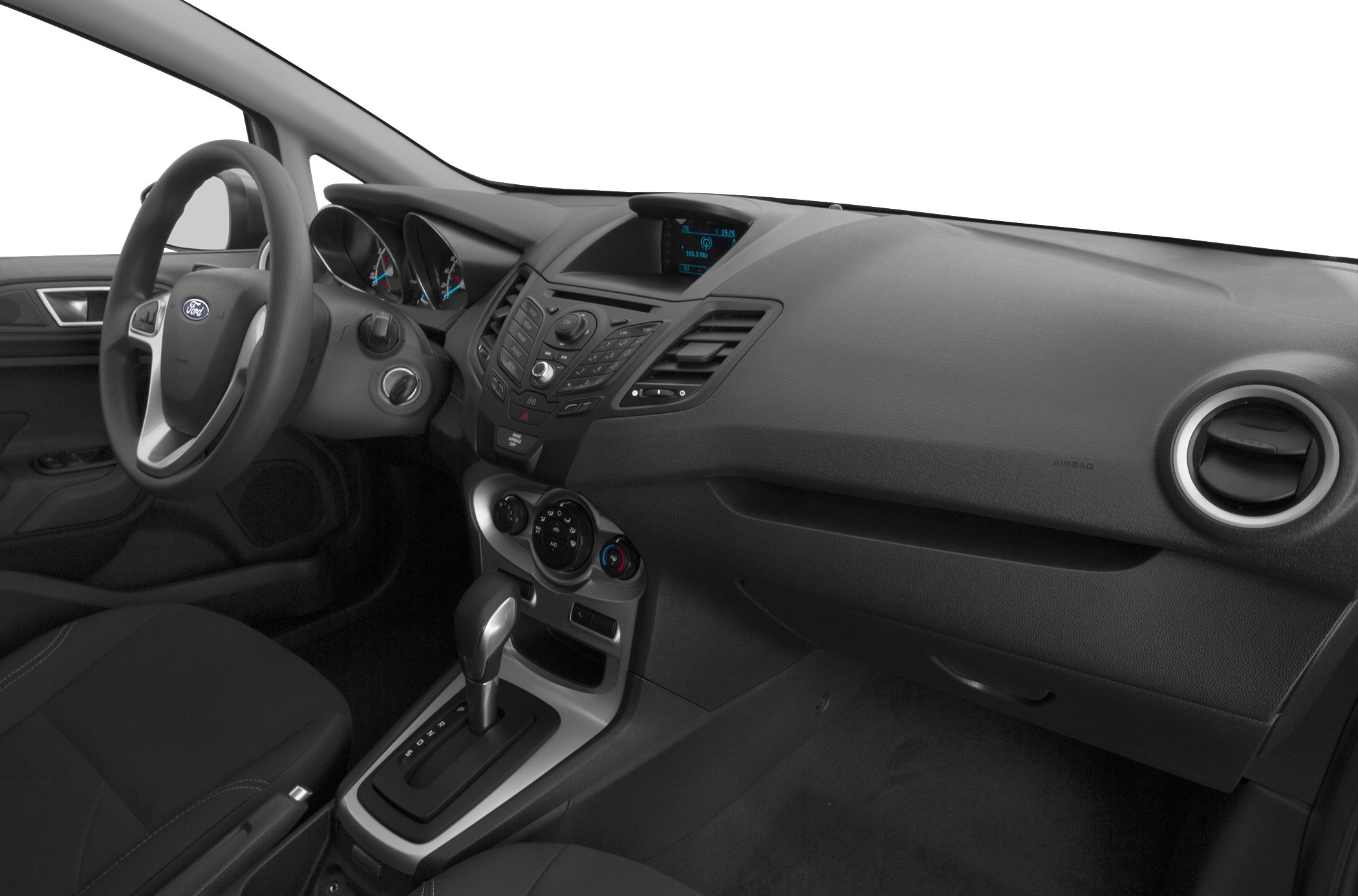 Dashboard, steering wheel, center console with automatic gear shifter