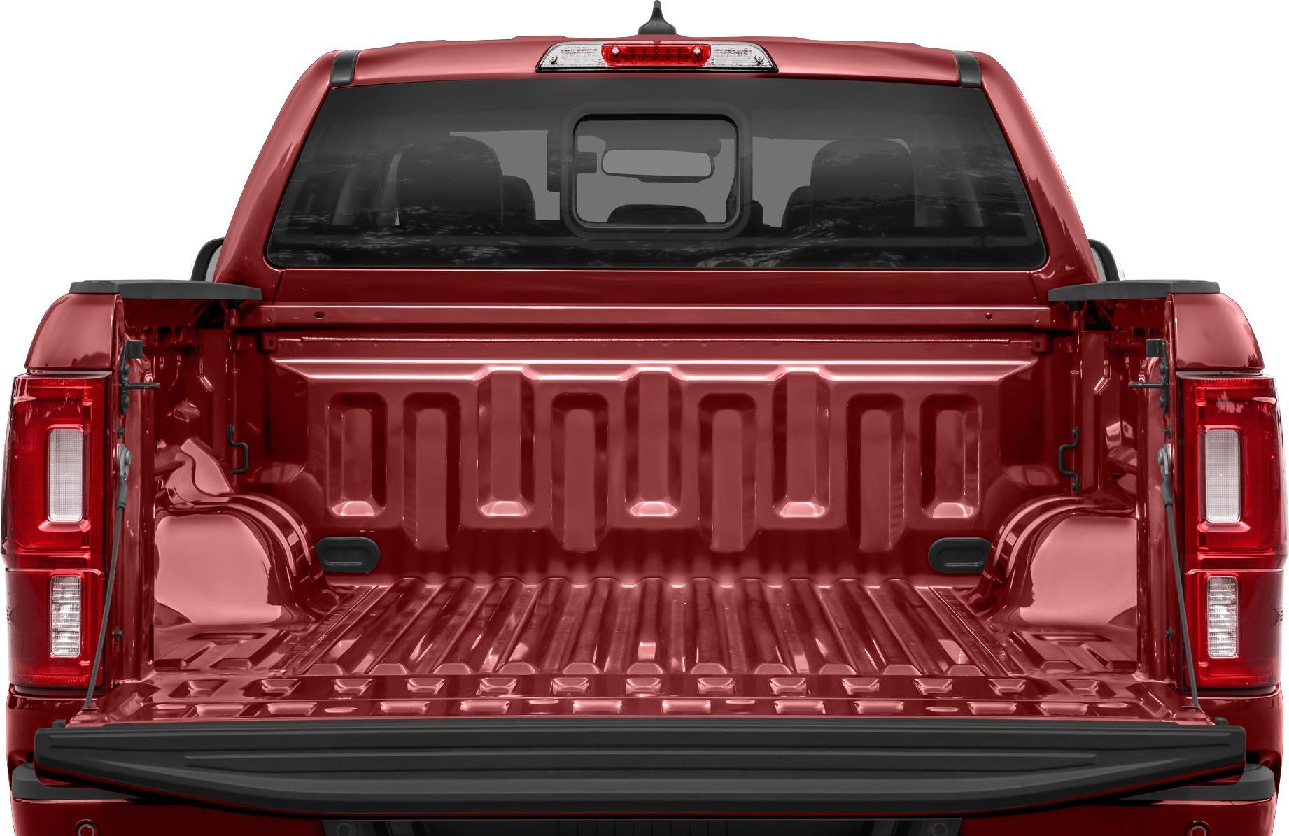 Open cargo bed with tailgate and cab rear window