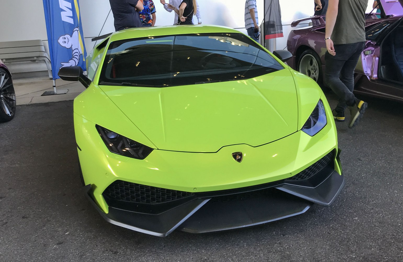 Sharp angular headlights and aggressive aerodynamic front splitter.