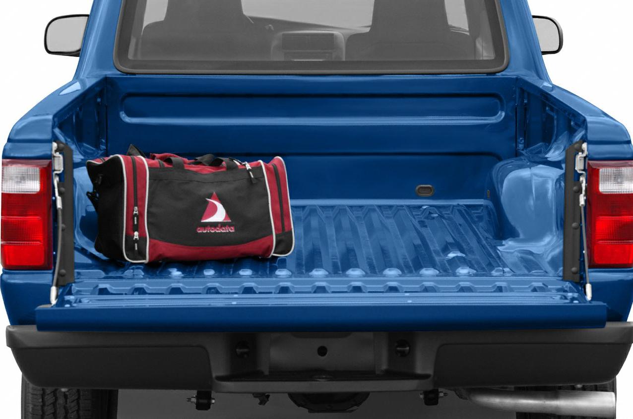 Open pickup truck bed with duffle bag