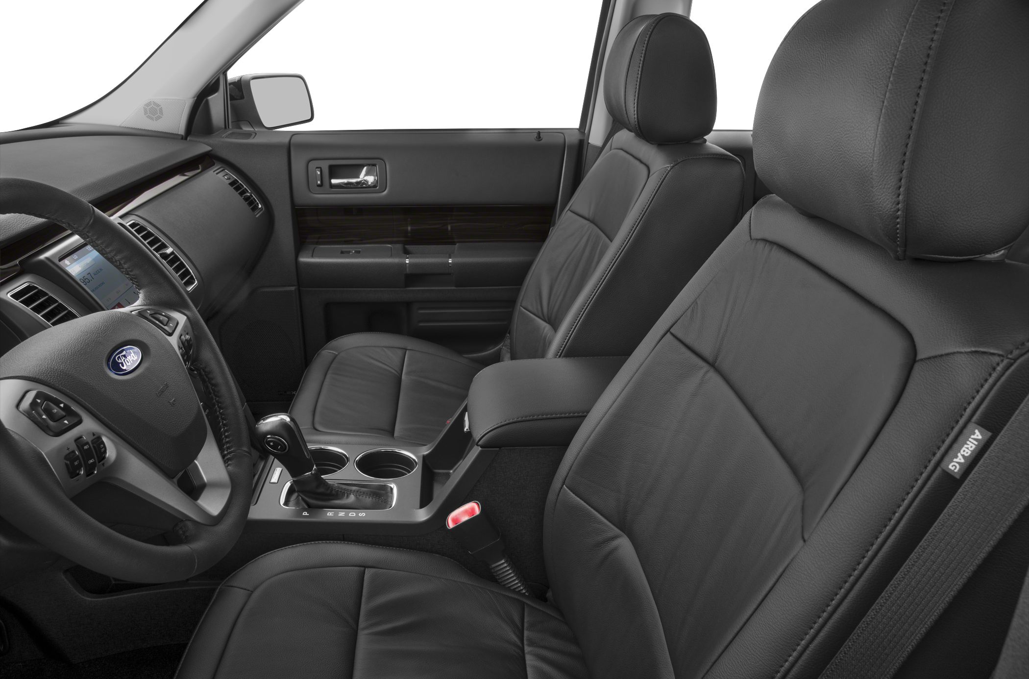 Black leather front seats and center console with gear shift
