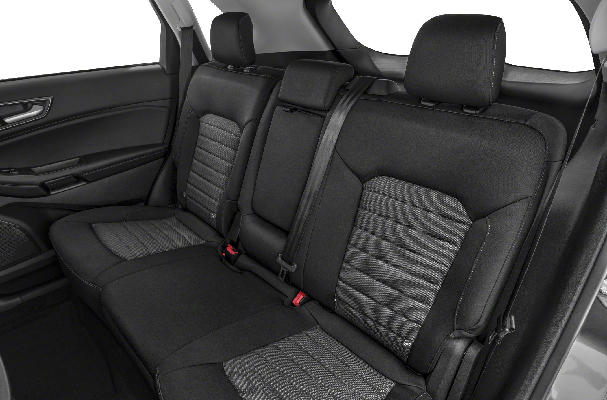 Black fabric rear seats with detailed stitching and adjustable headrests
