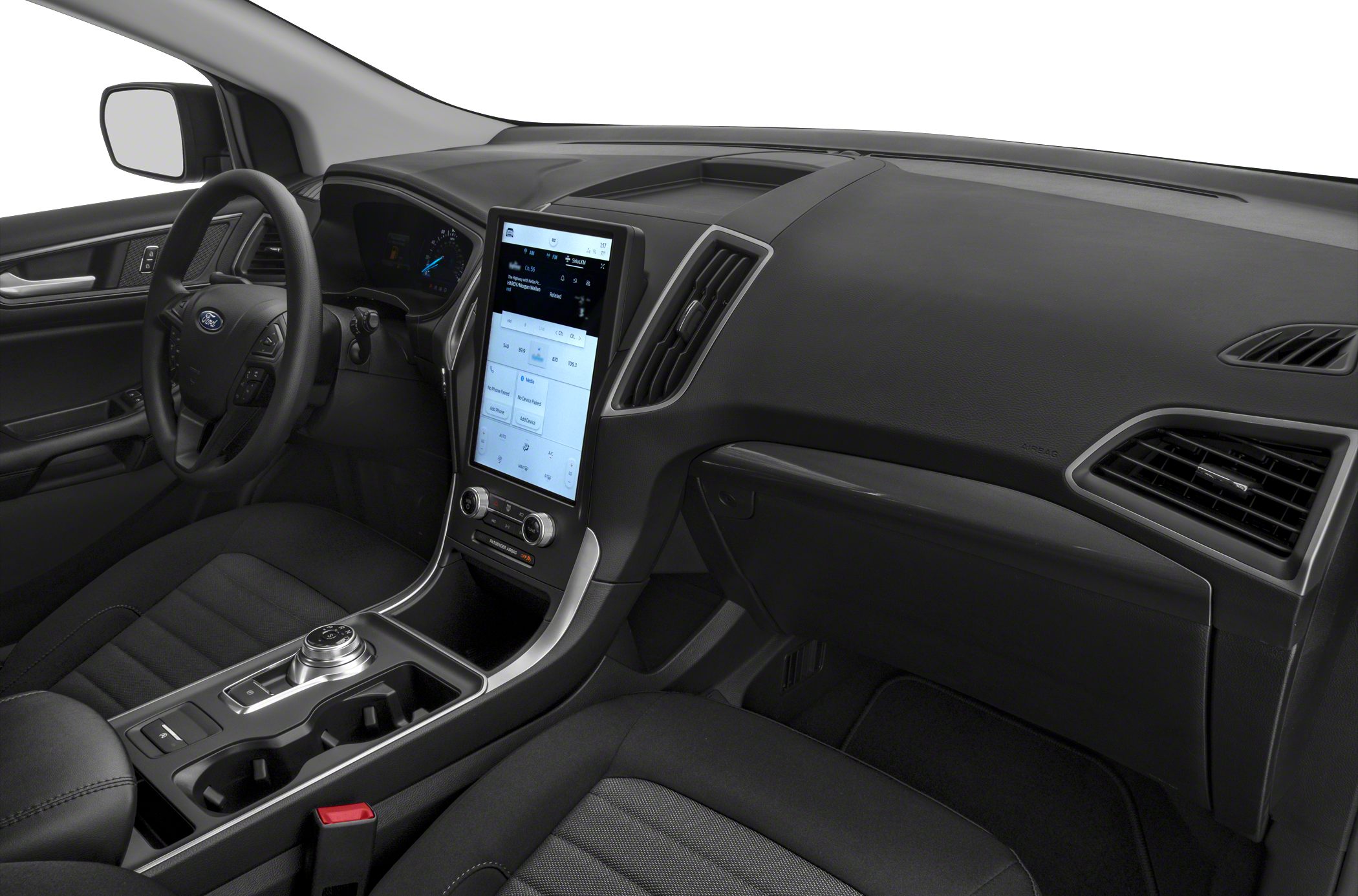 Modern SUV interior with vertical touchscreen and sleek center console