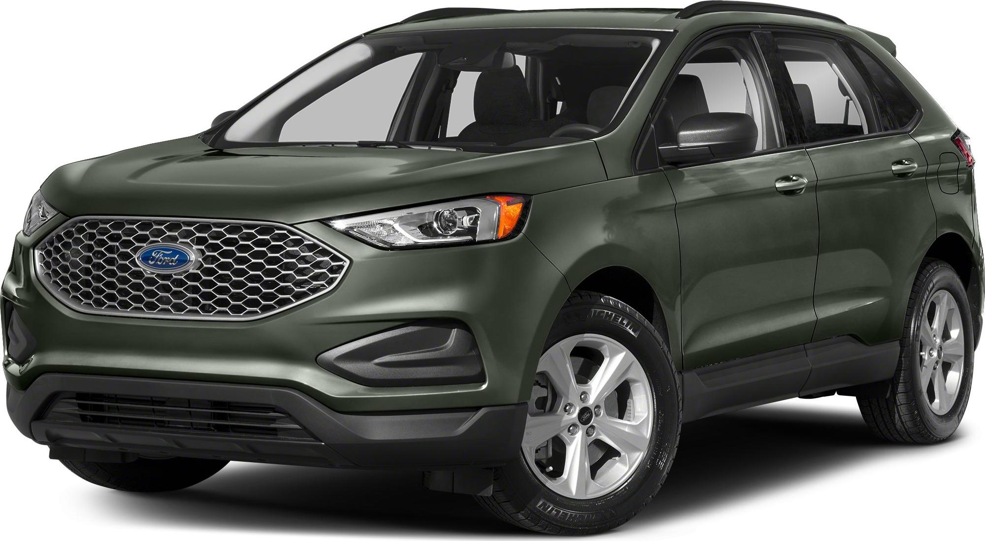 Close-up of hexagonal front grille and modern headlights on dark green SUV