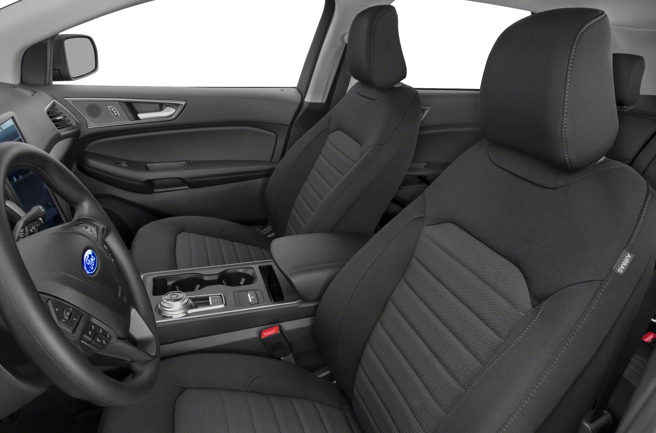 Front seats with textured upholstery and center console with rotary gear selector