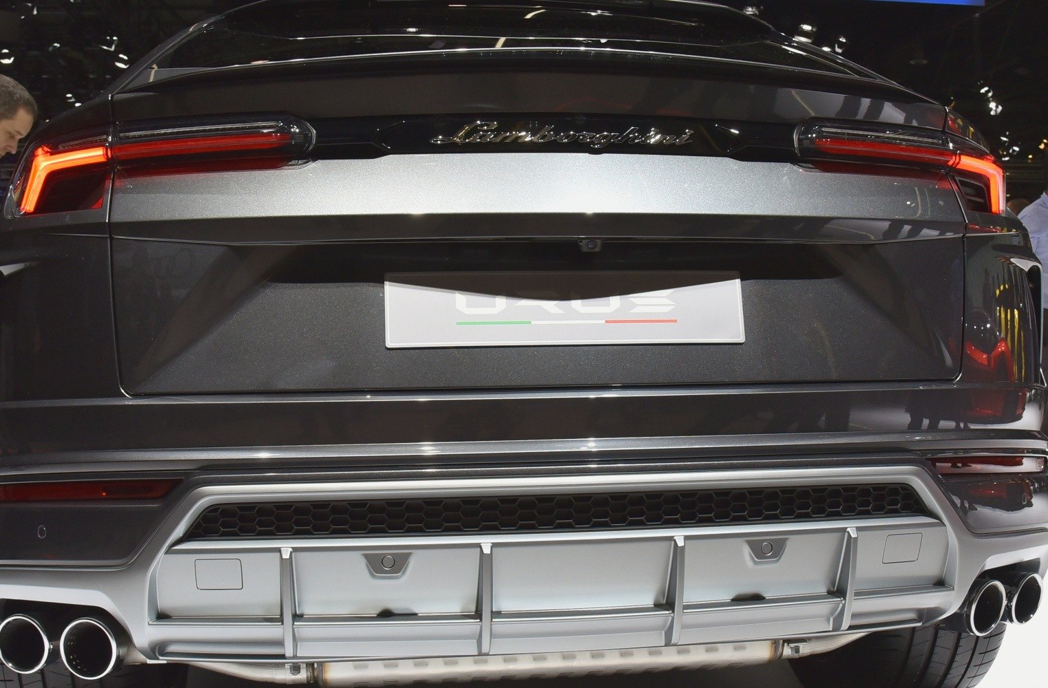 Lamborghini Urus rear with LED tail lights and quad exhaust tips