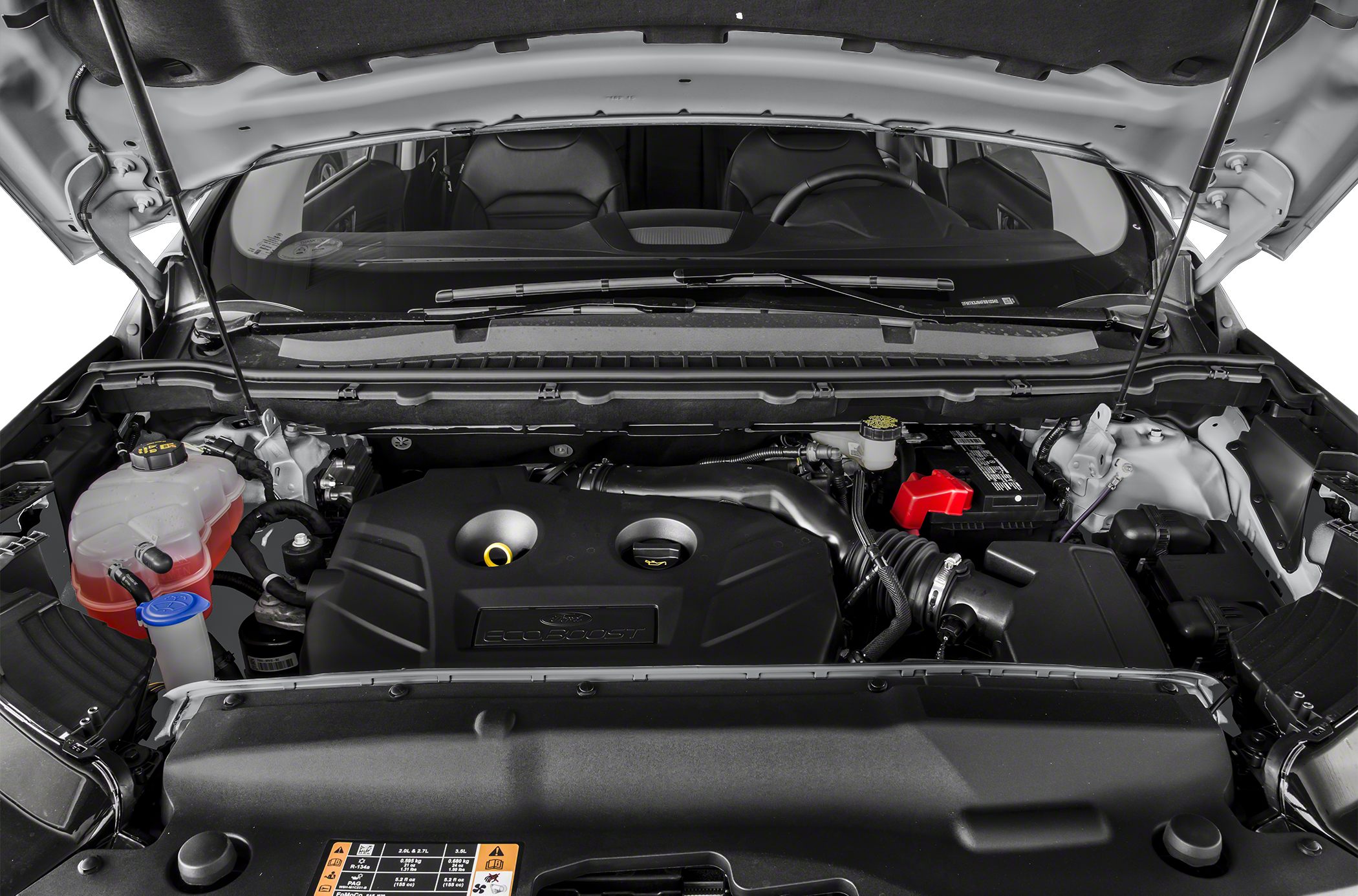 EcoBoost engine cover and engine bay components in SUV