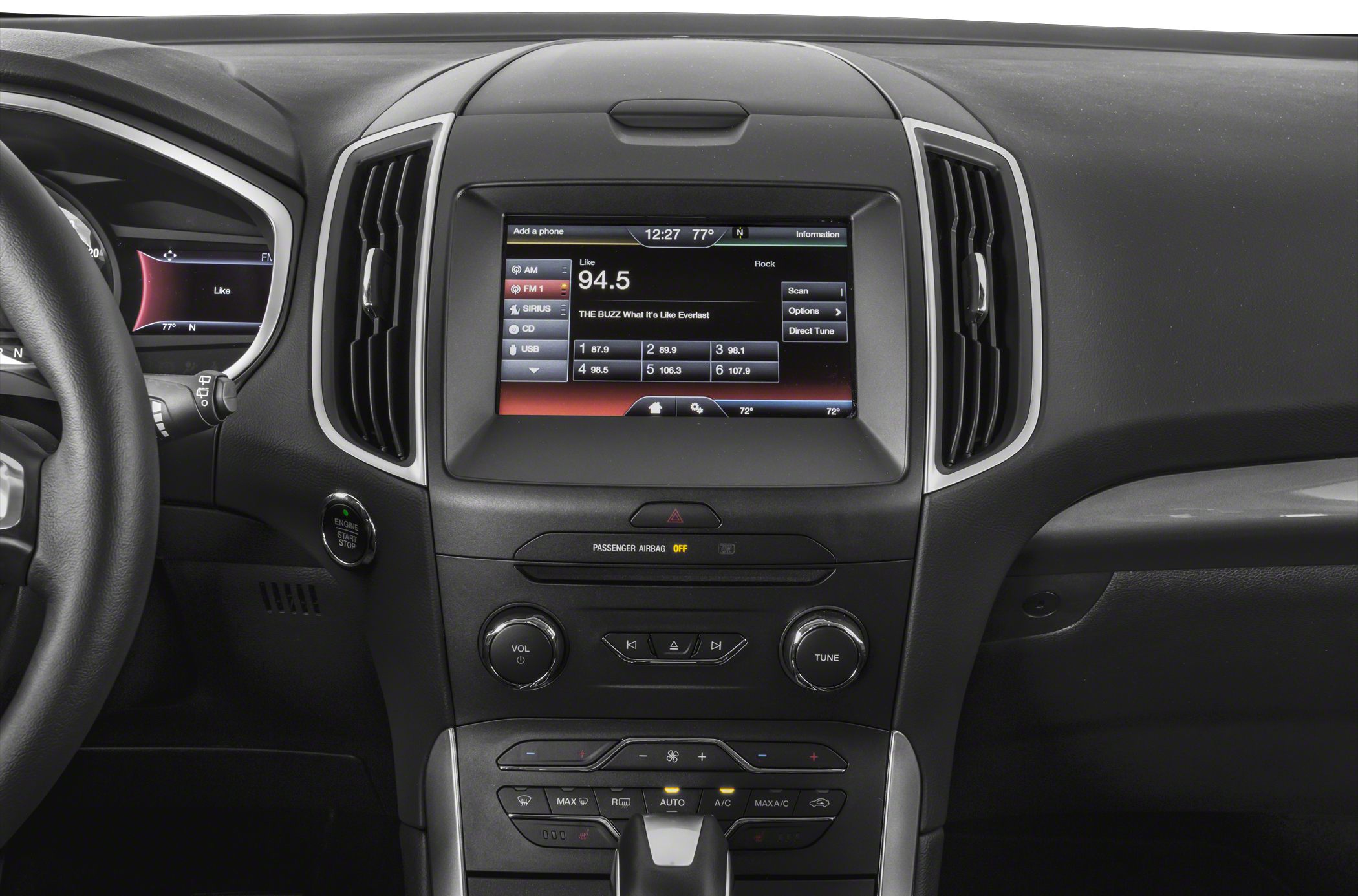 Touchscreen infotainment, climate controls, push start button