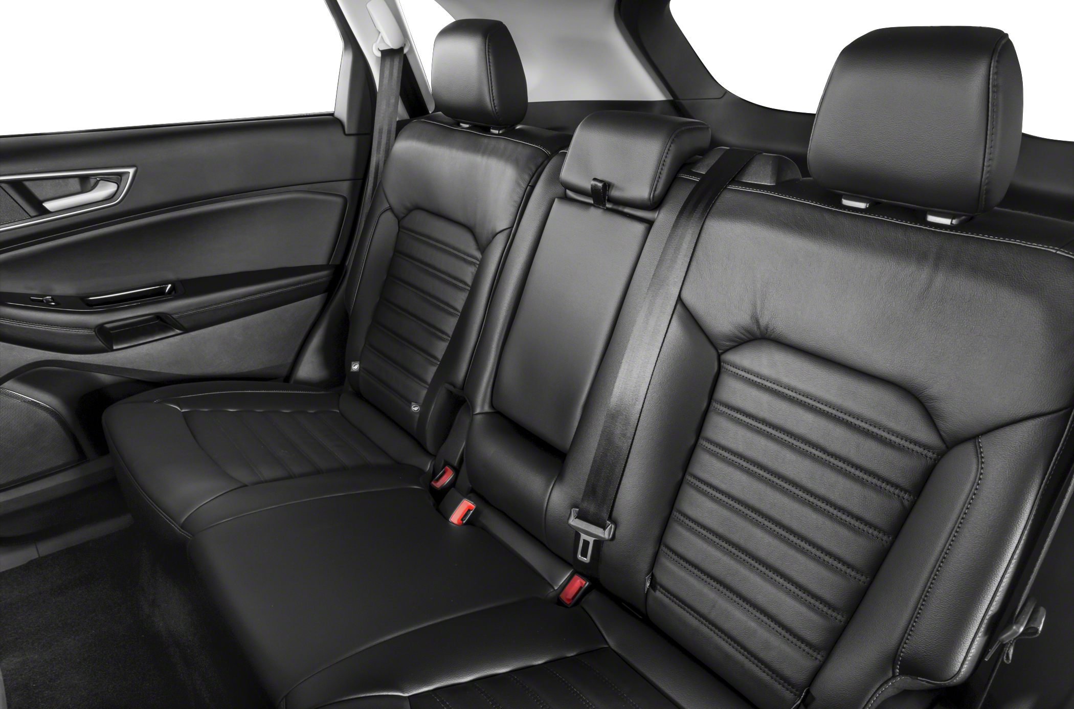 Black leather rear seats with headrests and seatbelts