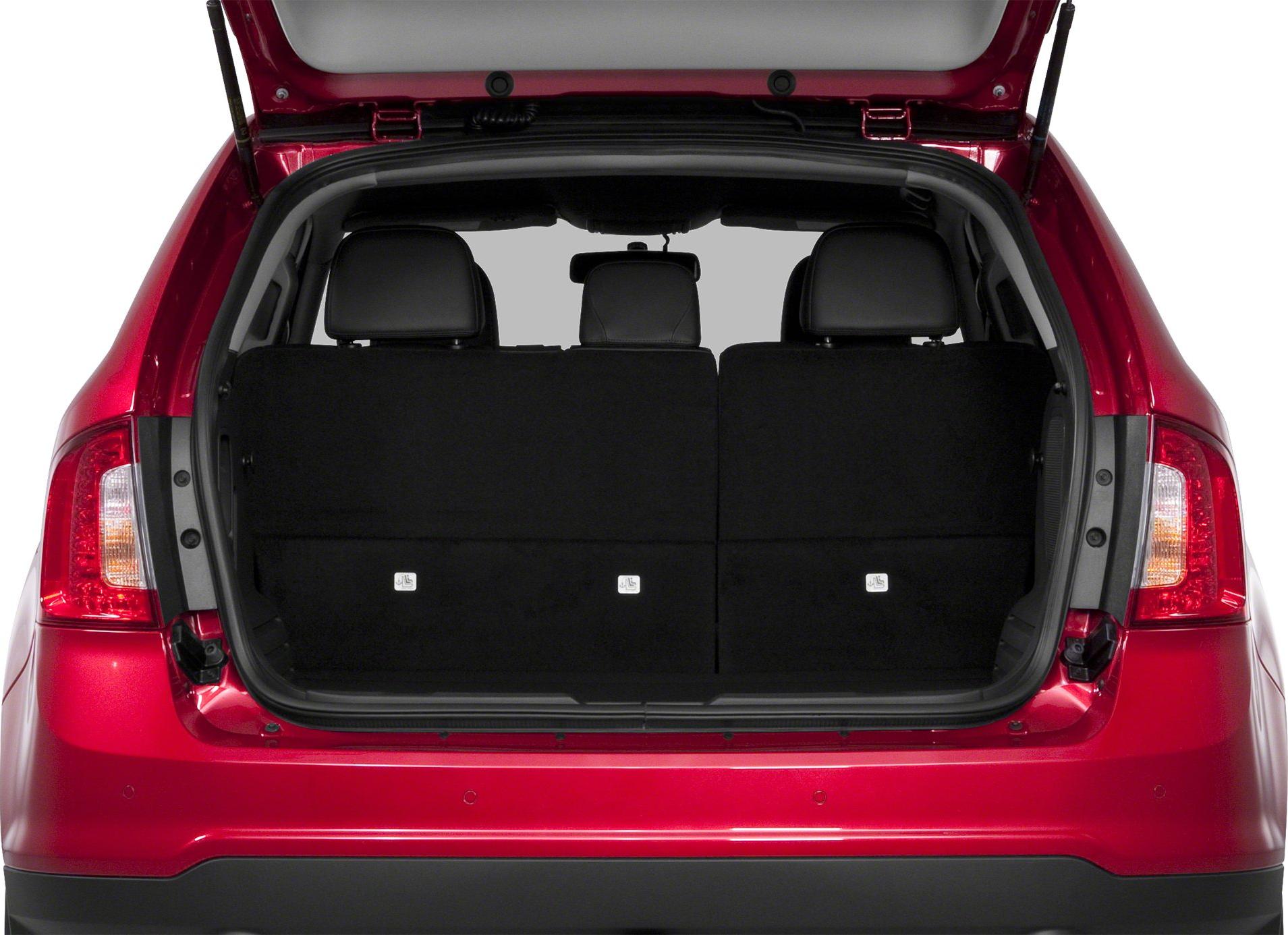 Open rear cargo space with rear seats upright in SUV