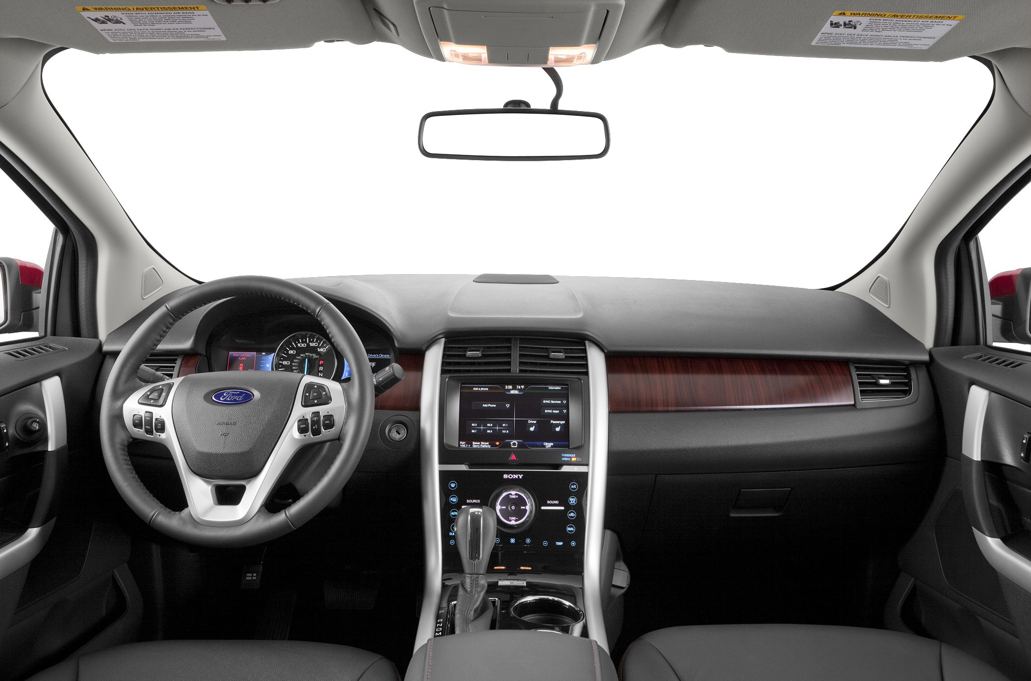 Dashboard with steering wheel and touchscreen media console