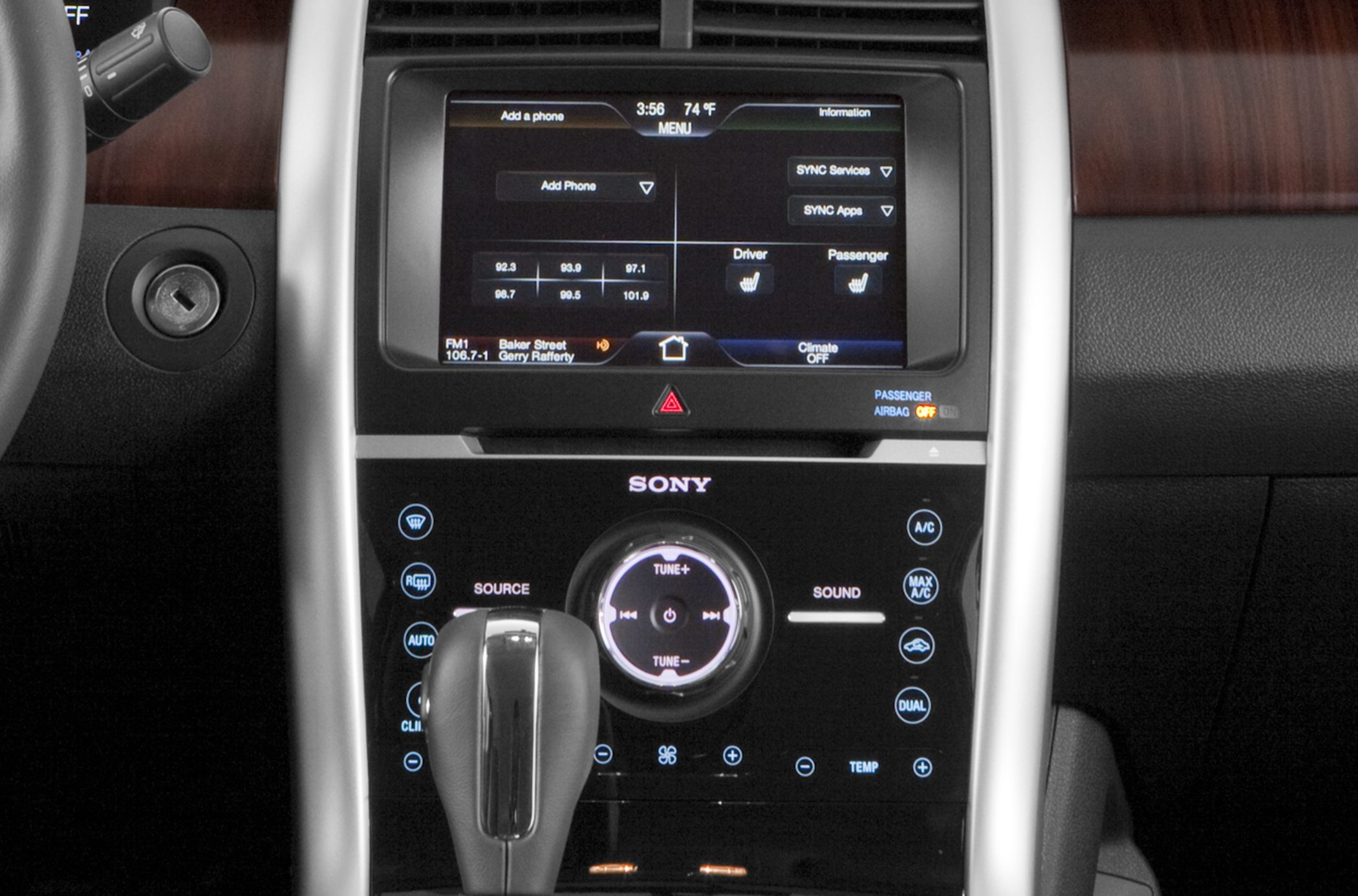 Center console with Sony audio system and touchscreen controls