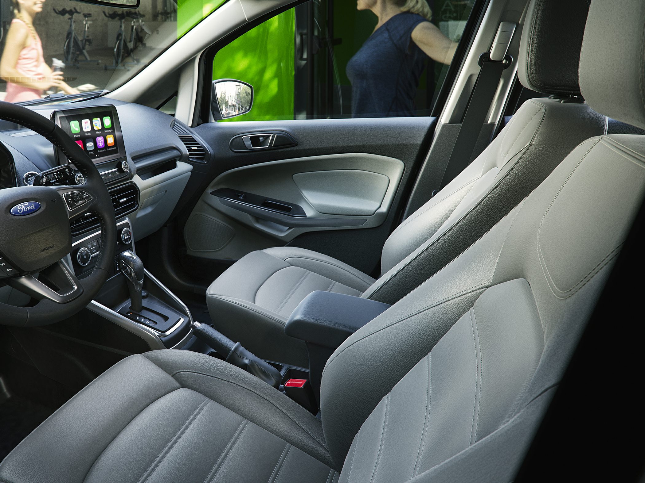 Modern car dashboard and front seats interior