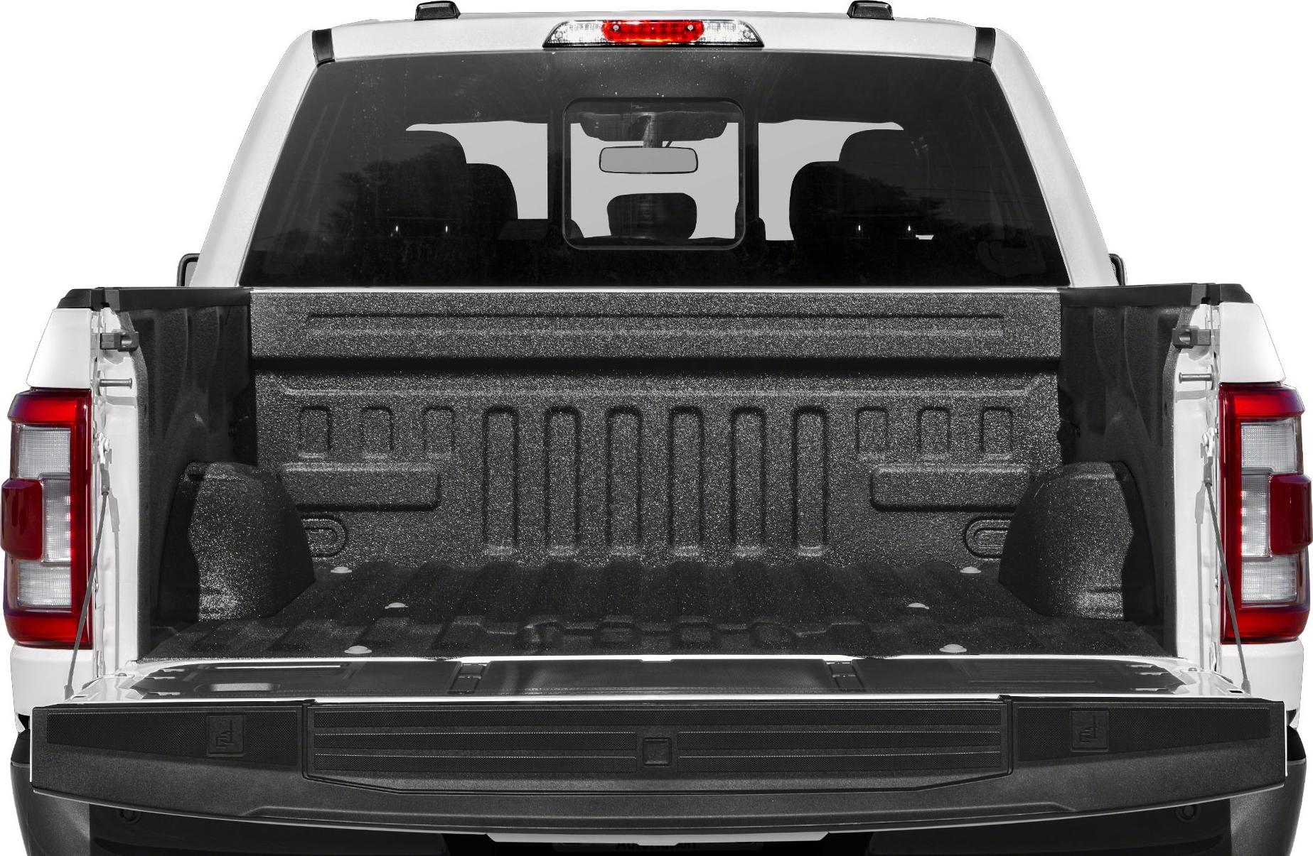 Textured pickup bed and open tailgate rear view