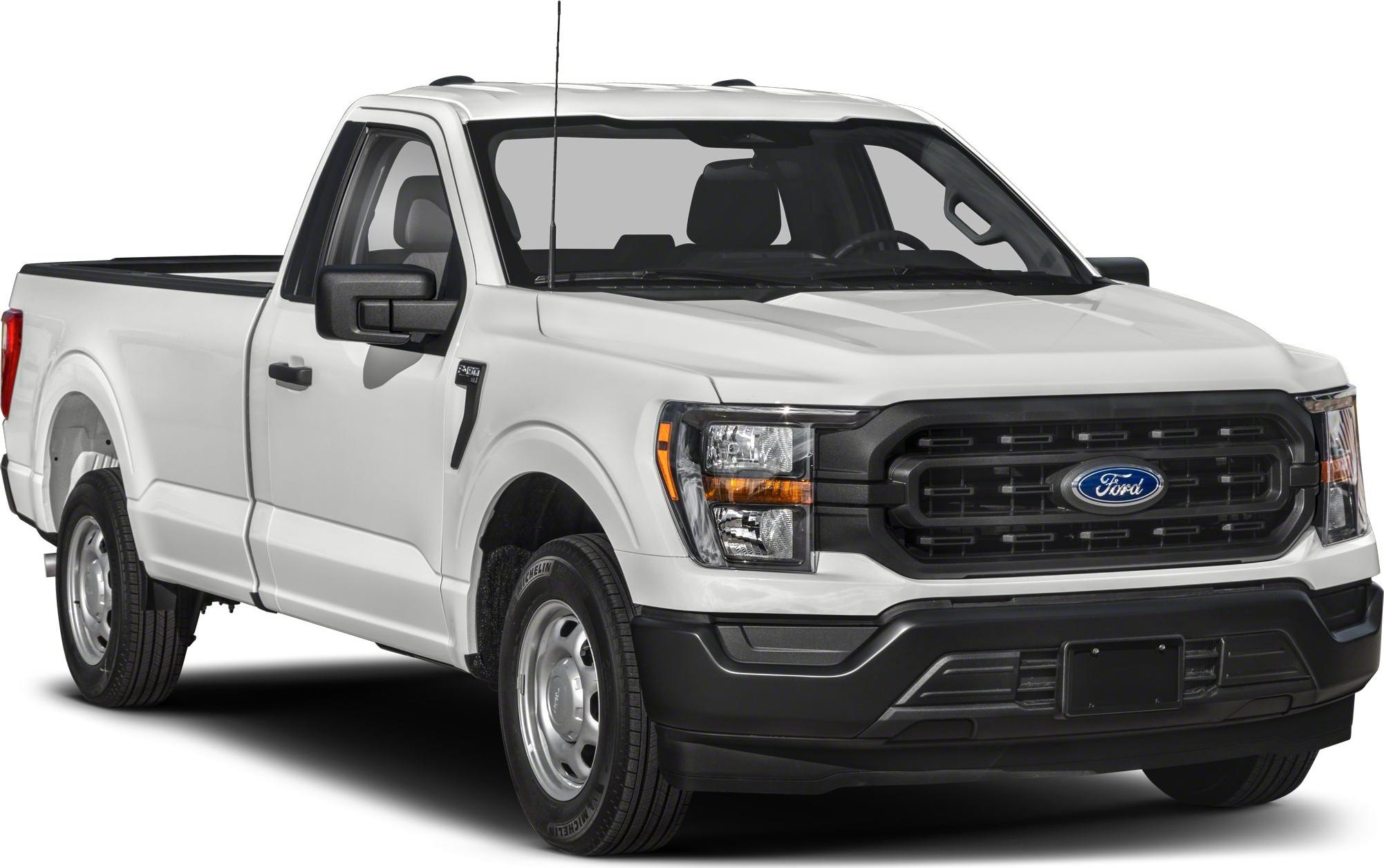 Front and side perspective of a heavy-duty pickup with regular cab and long box.