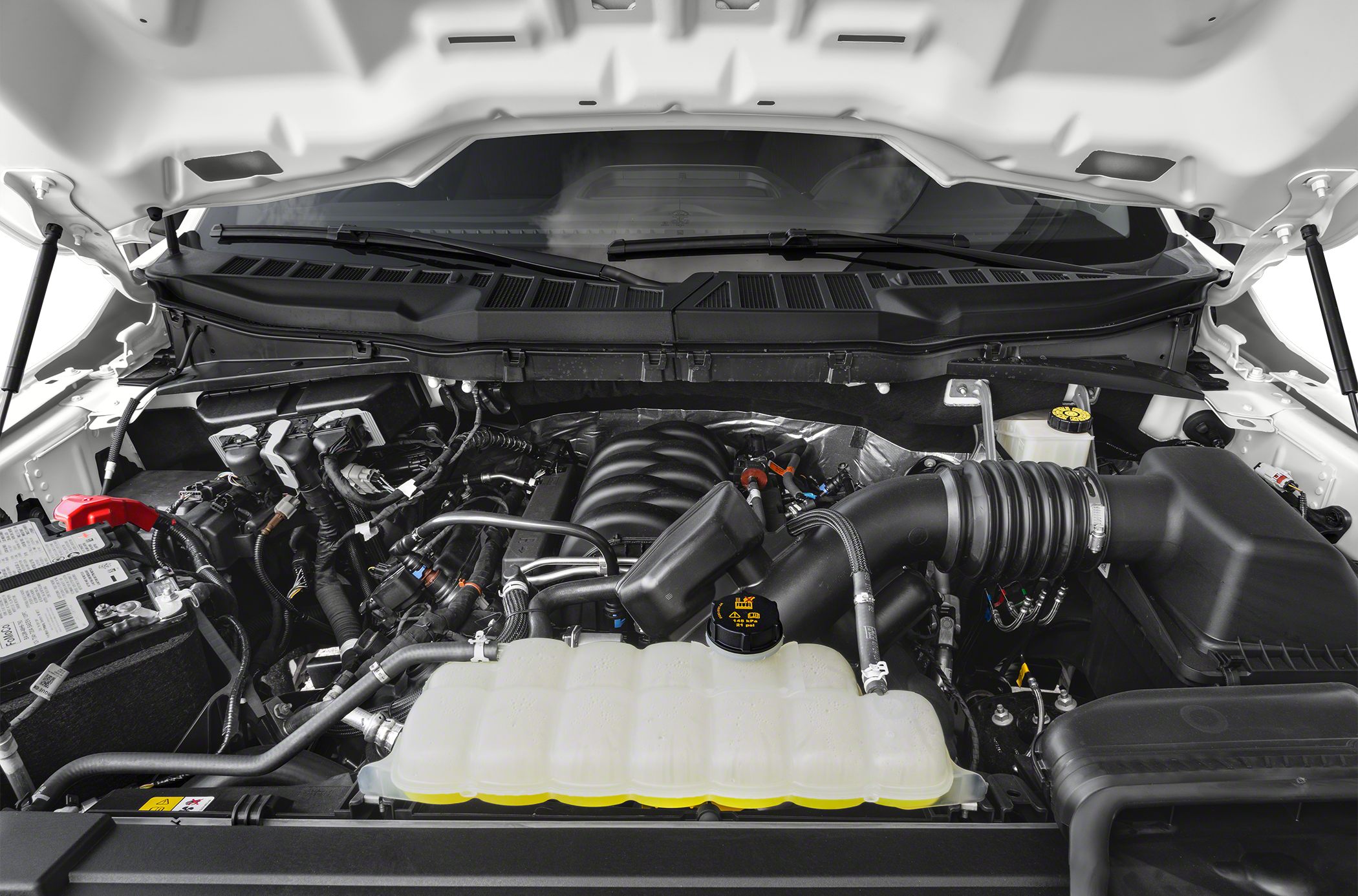 Powerful engine bay with detailed components and air intake system
