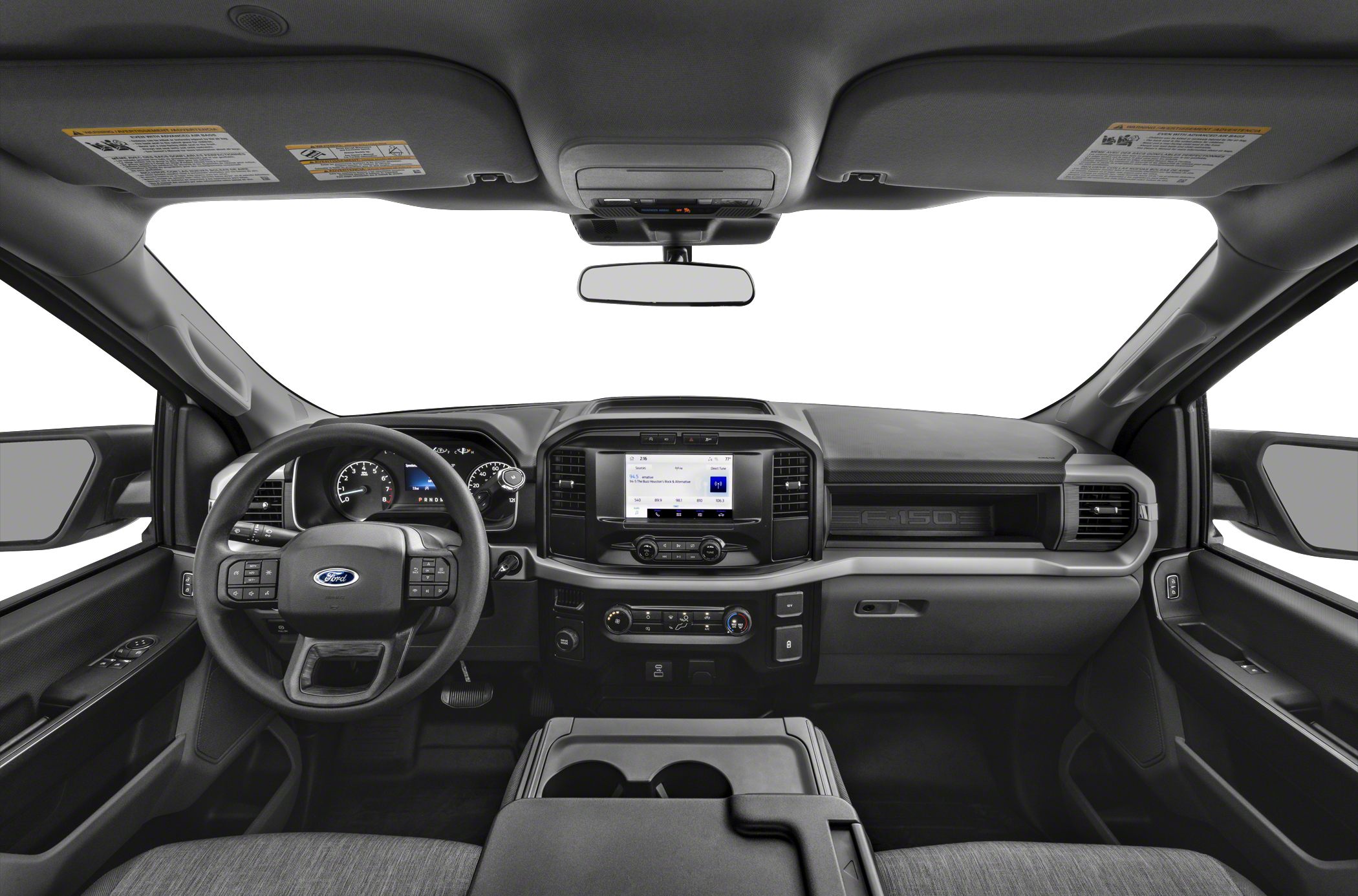 Modern truck interior dashboard and steering wheel with control buttons