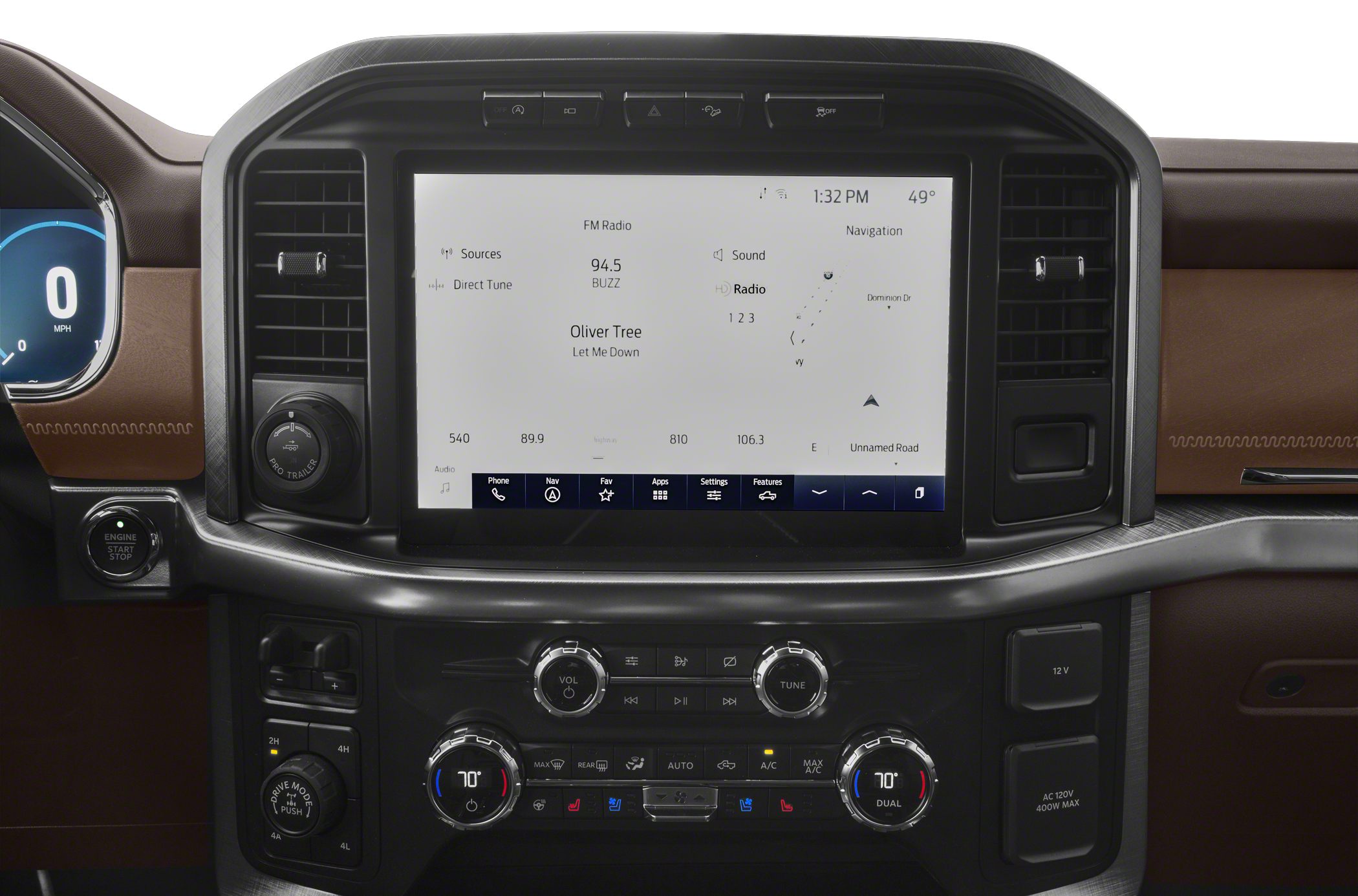 Touchscreen infotainment and climate control panel with digital gauges