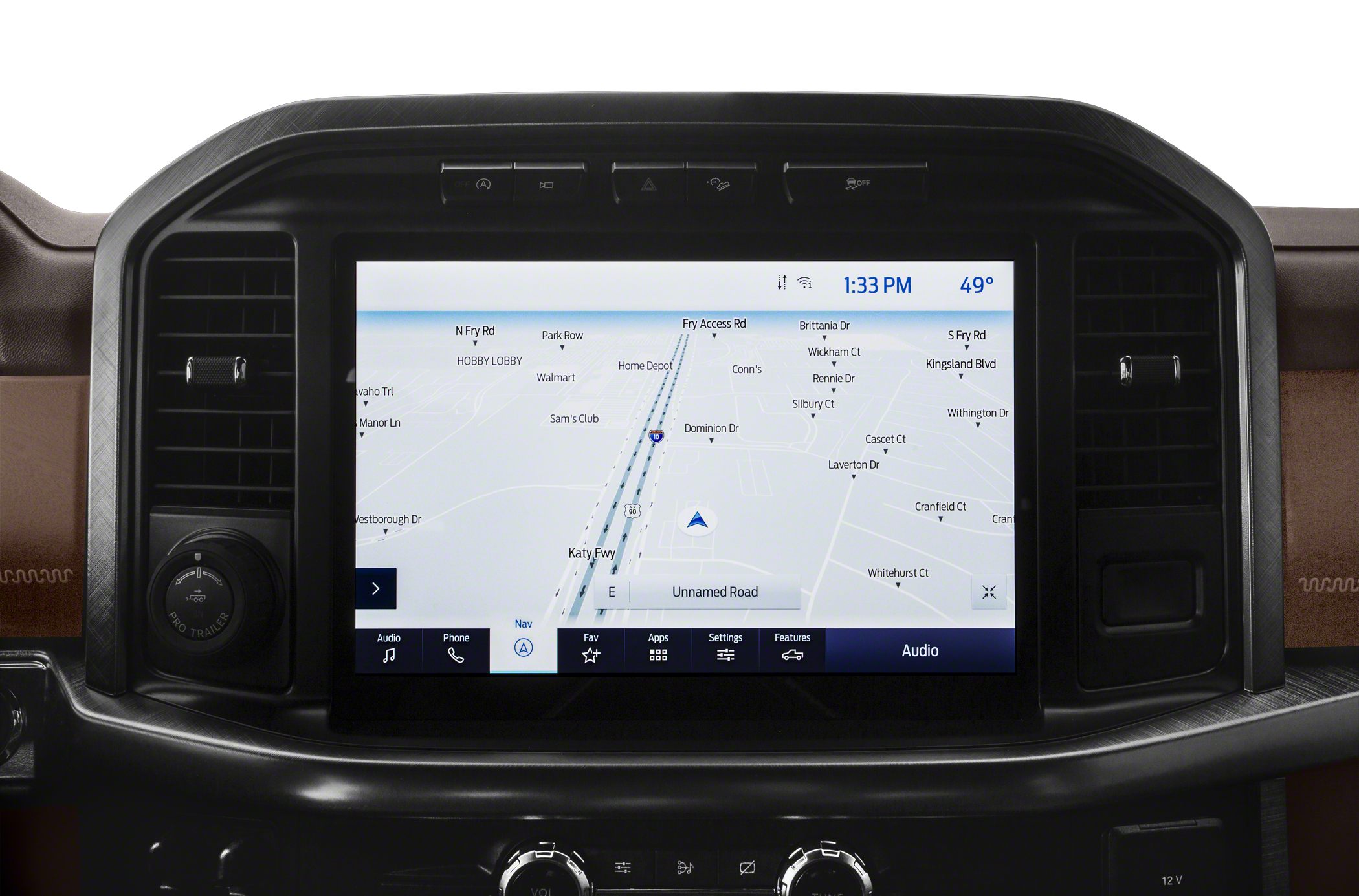 Touchscreen navigation and control system in truck dashboard