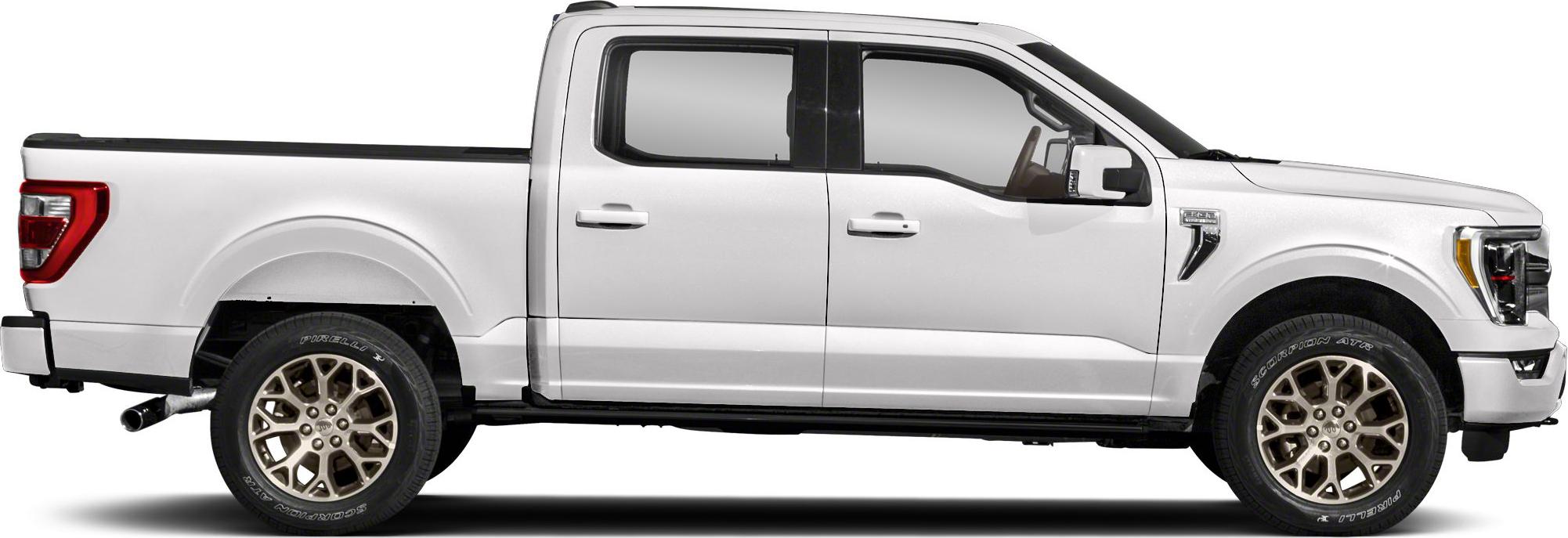 Side profile of a long box Regular Cab pickup truck with distinctive wheels.