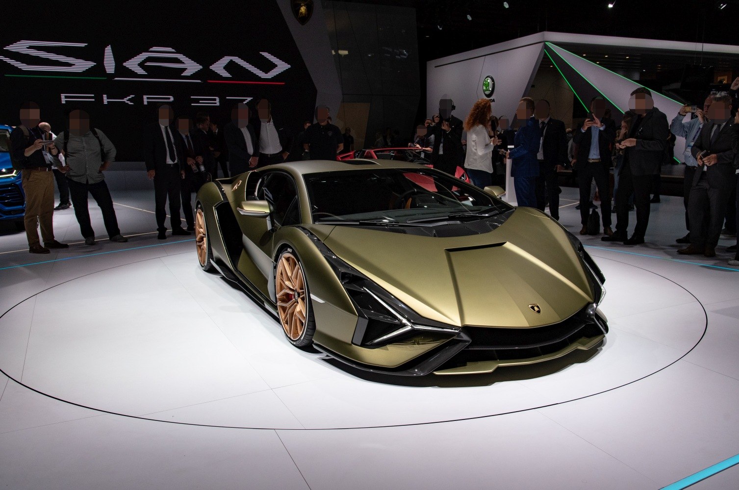 Front view with angular aerodynamic body and futuristic LED headlights