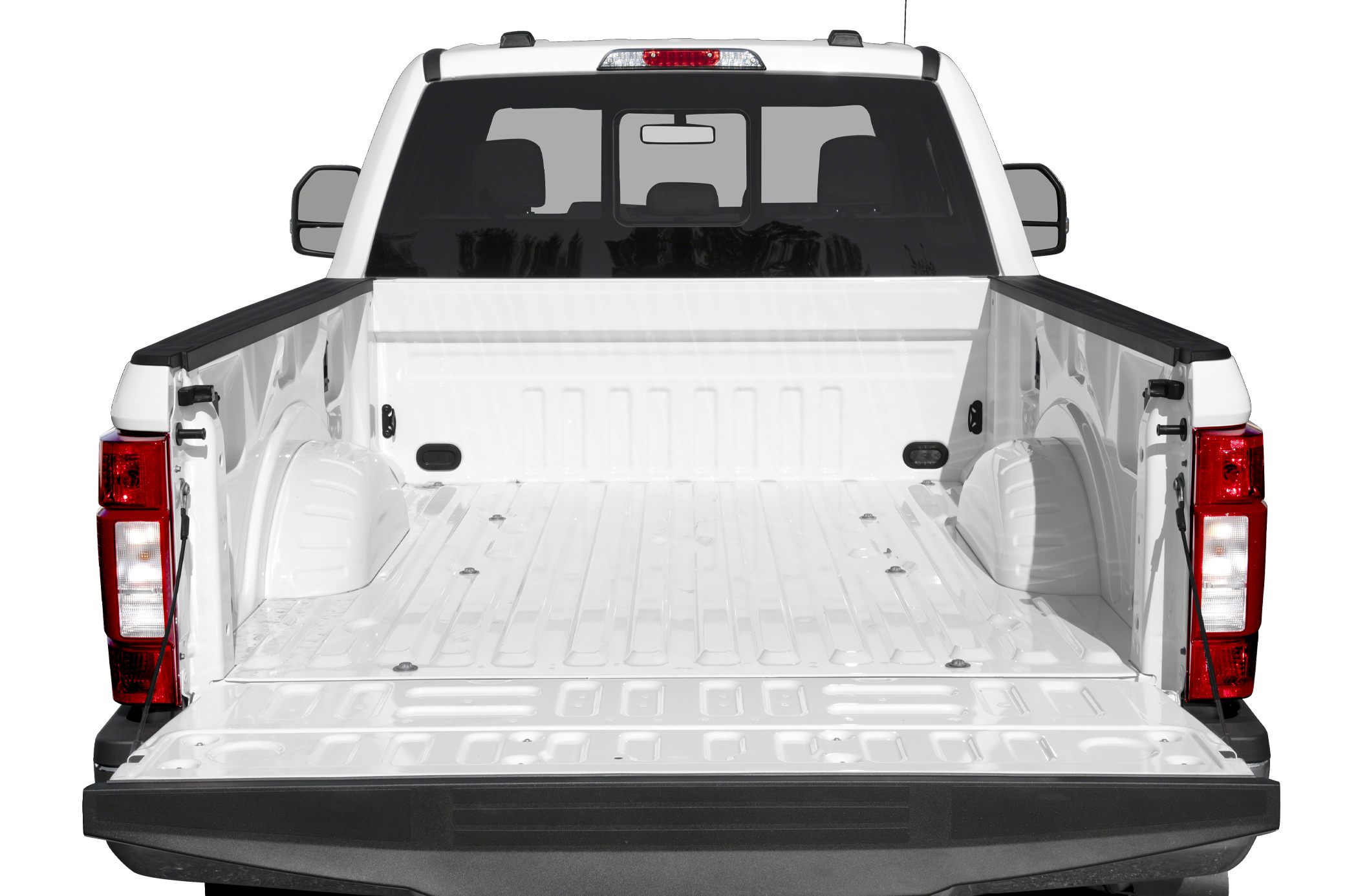 Open truck bed with tailgate and rear window visible
