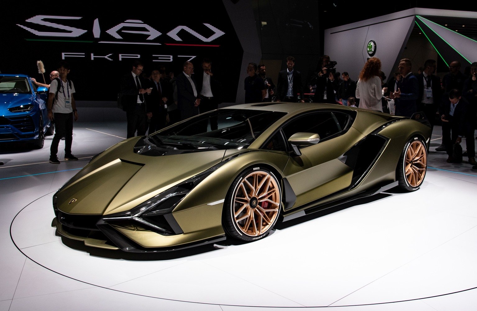 Sleek aerodynamic body and bronze alloy wheels of a sports car