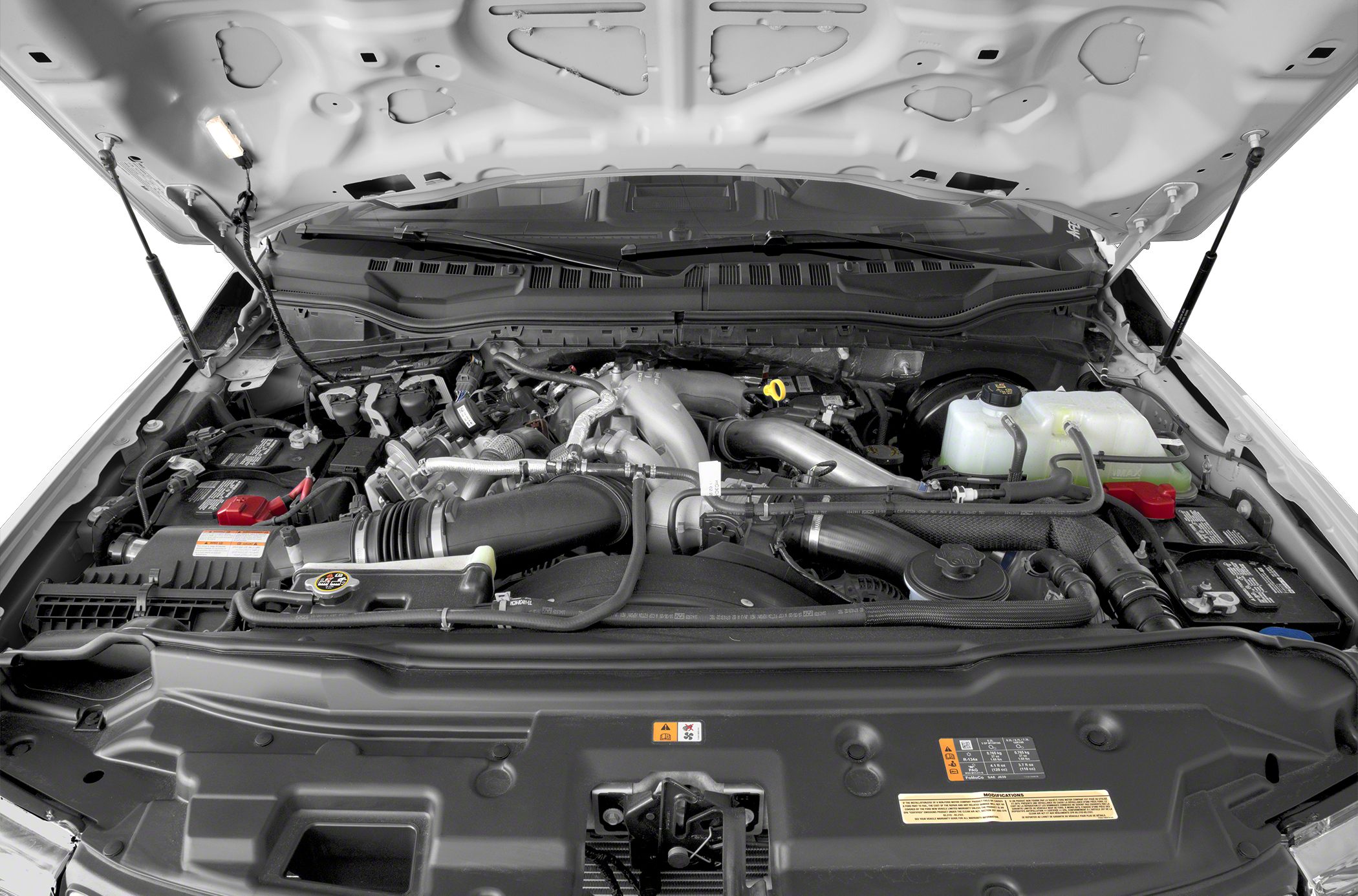 Detailed engine bay with visible mechanical components and fluid reservoirs
