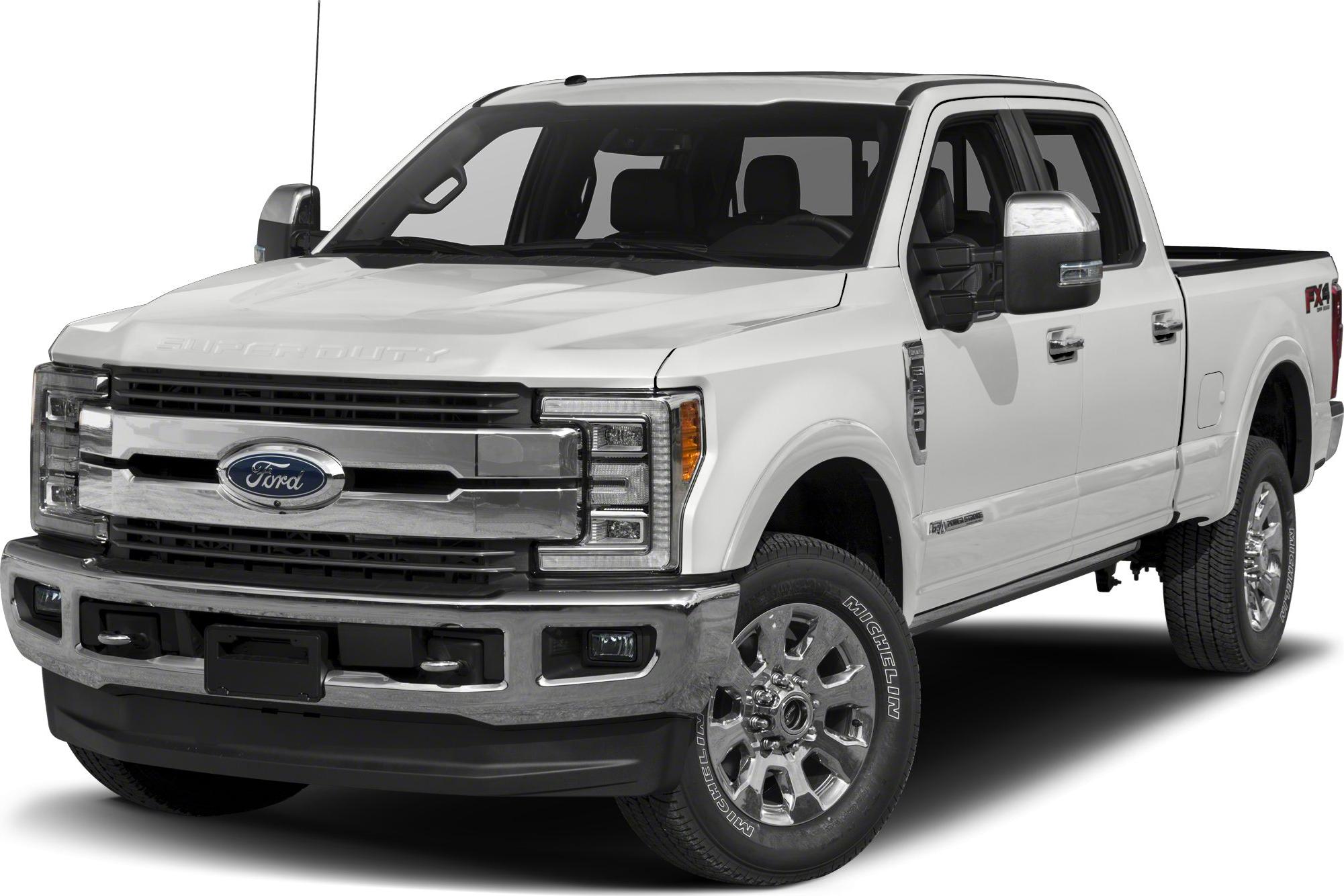 Front and side view of a full-size heavy duty pickup truck with chrome grille.