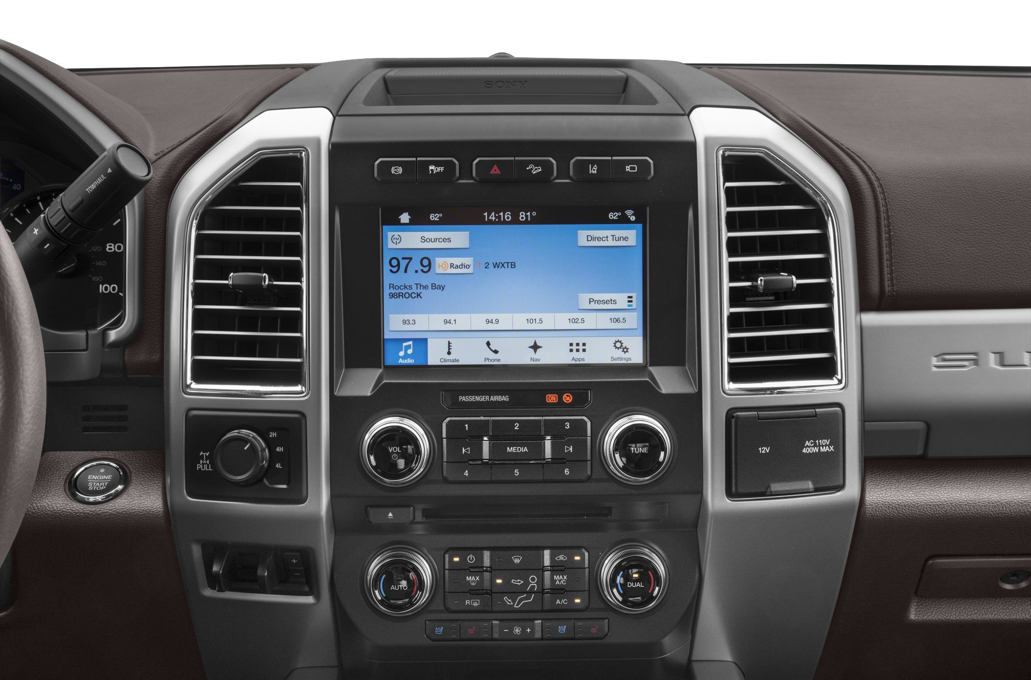 Dashboard with touchscreen infotainment and climate control system