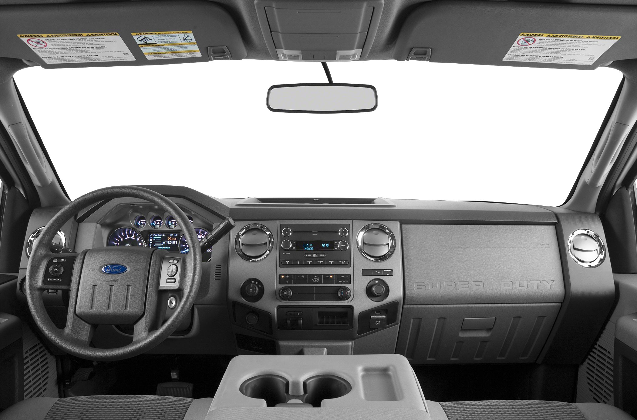 Dashboard and steering wheel interior of pickup truck