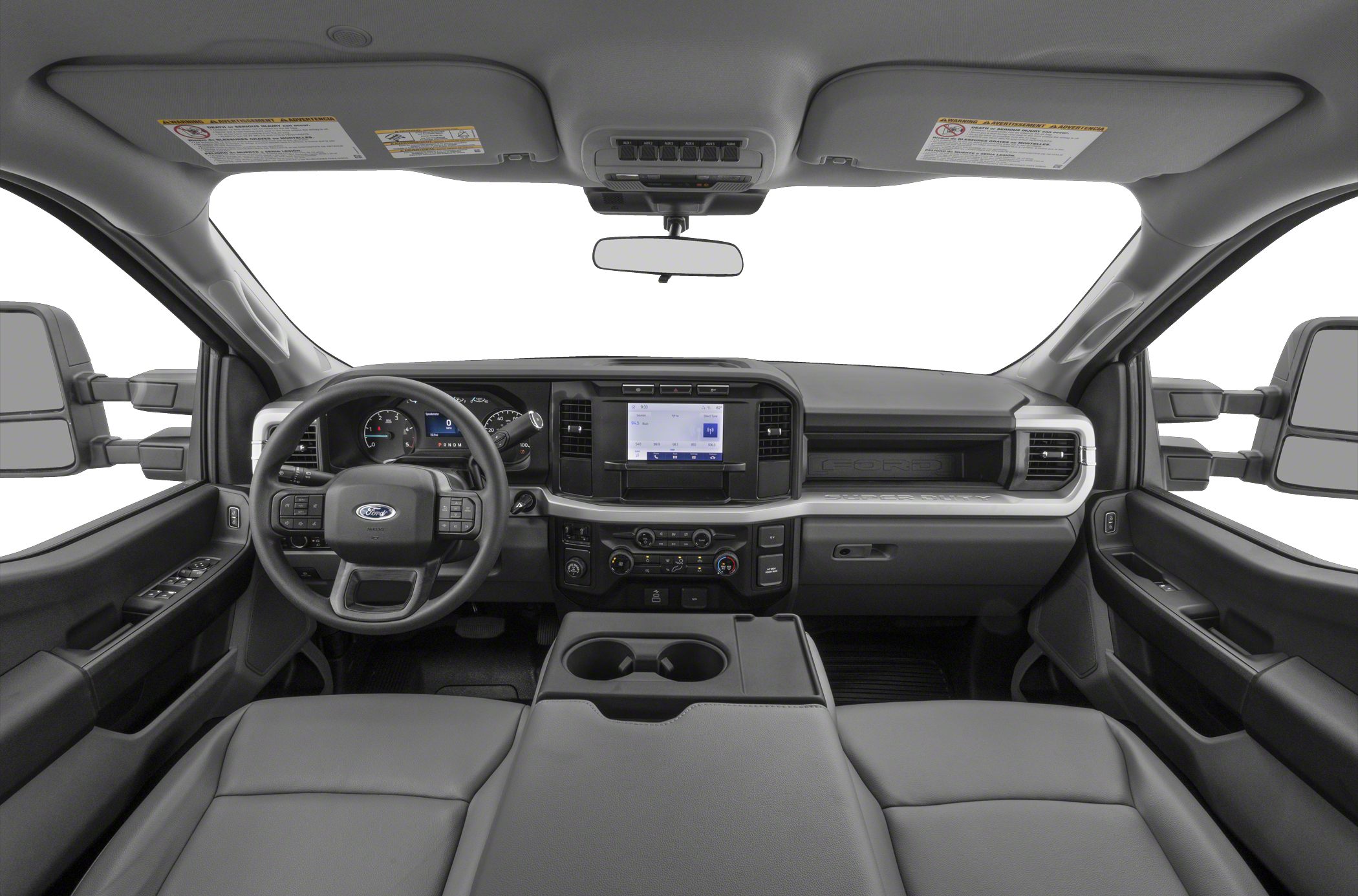 Spacious truck cabin with digital display and multifunction steering wheel