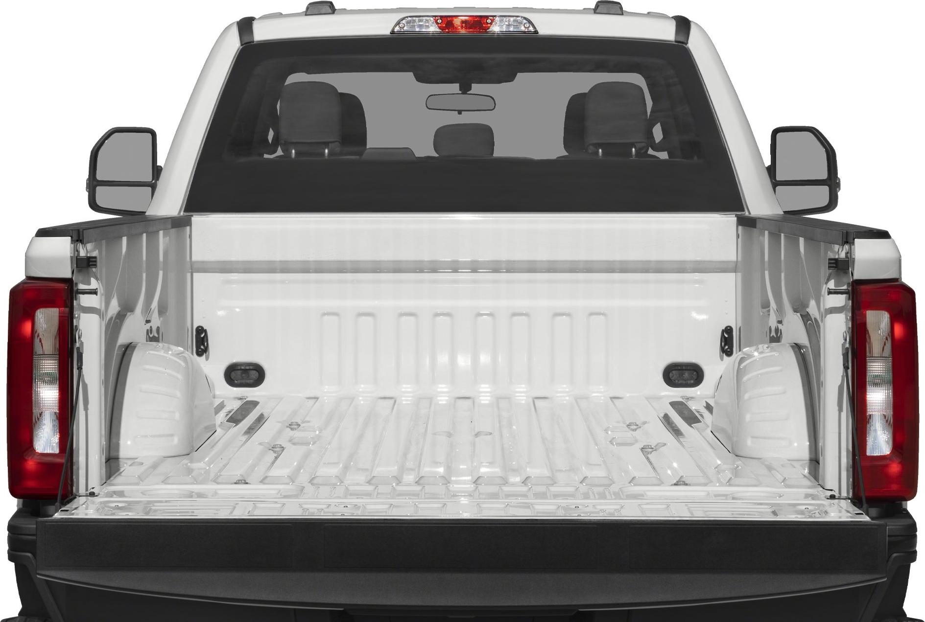 Open tailgate and spacious truck bed of pickup truck rear