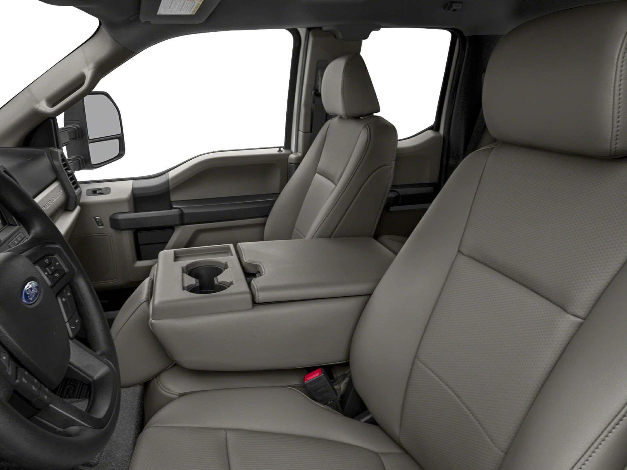 Gray front seats with center console and cup holders