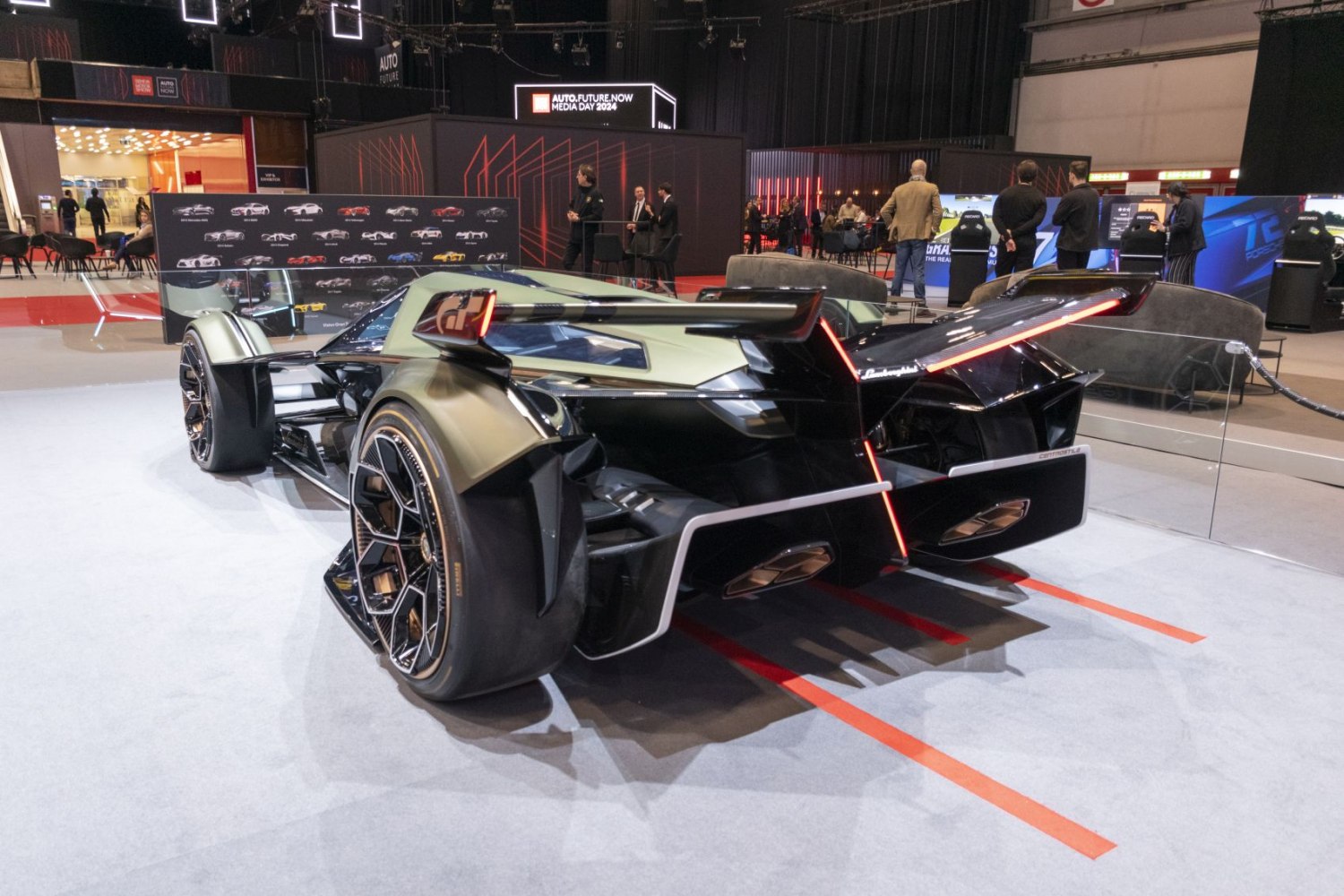 Futuristic rear design with aerodynamic wing and hexagonal wheels