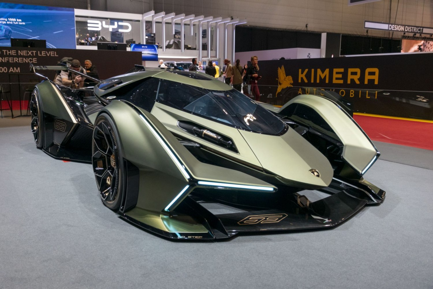 Futuristic hypercar with aerodynamic body and LED light strips