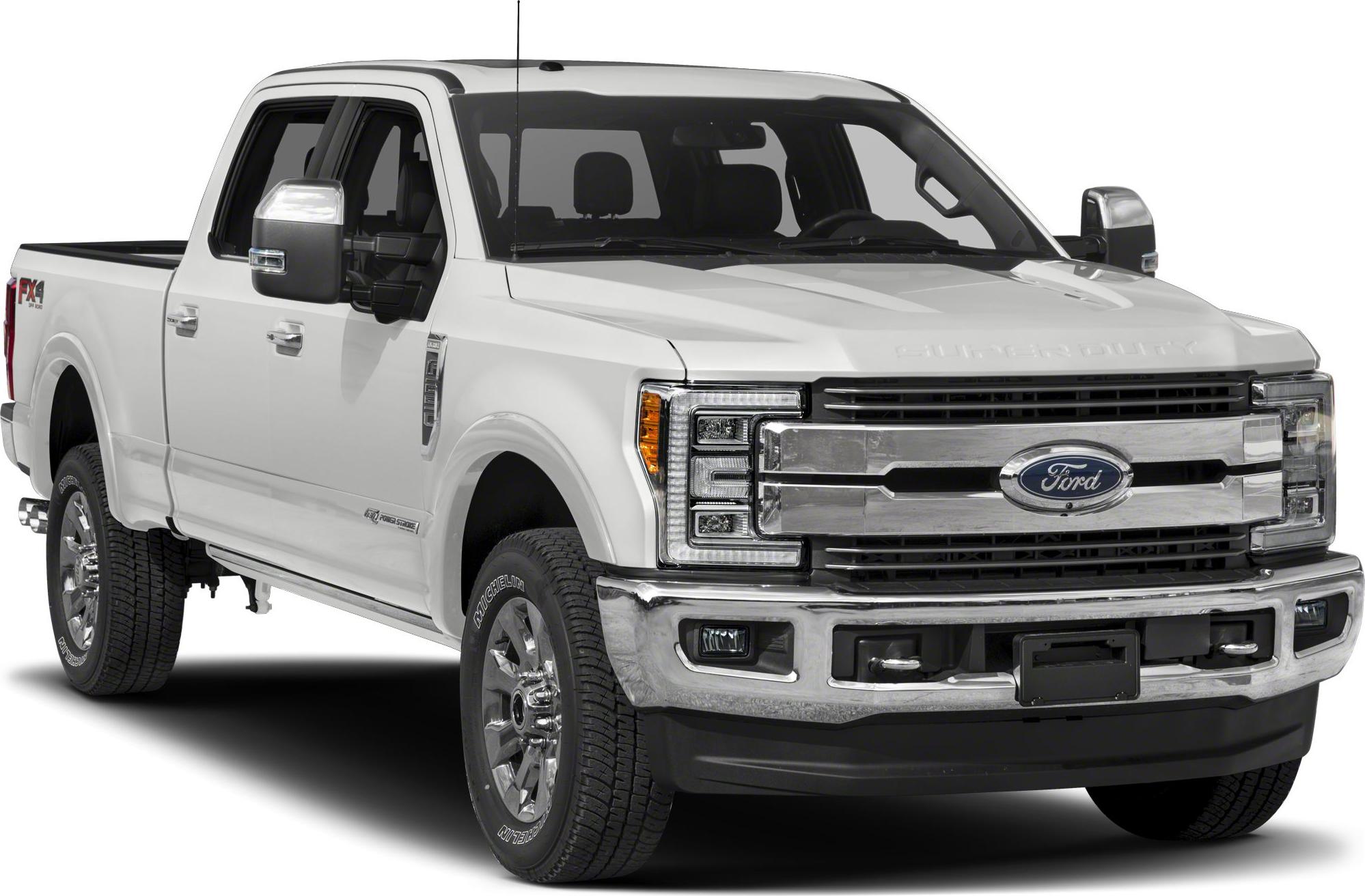 Front view of a heavy-duty pickup with chrome grille and short box.