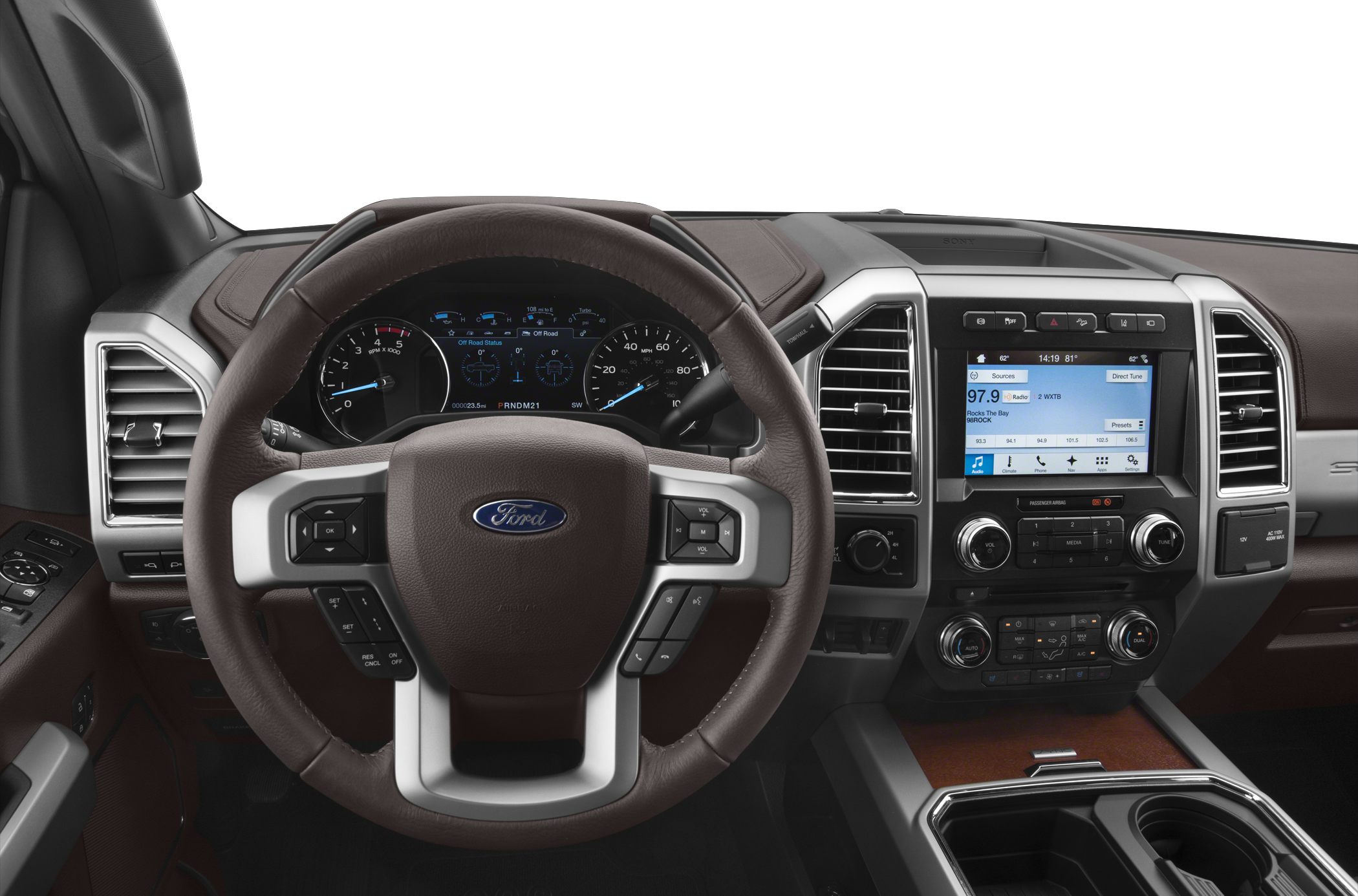 Steering wheel and dashboard with multimedia display and controls
