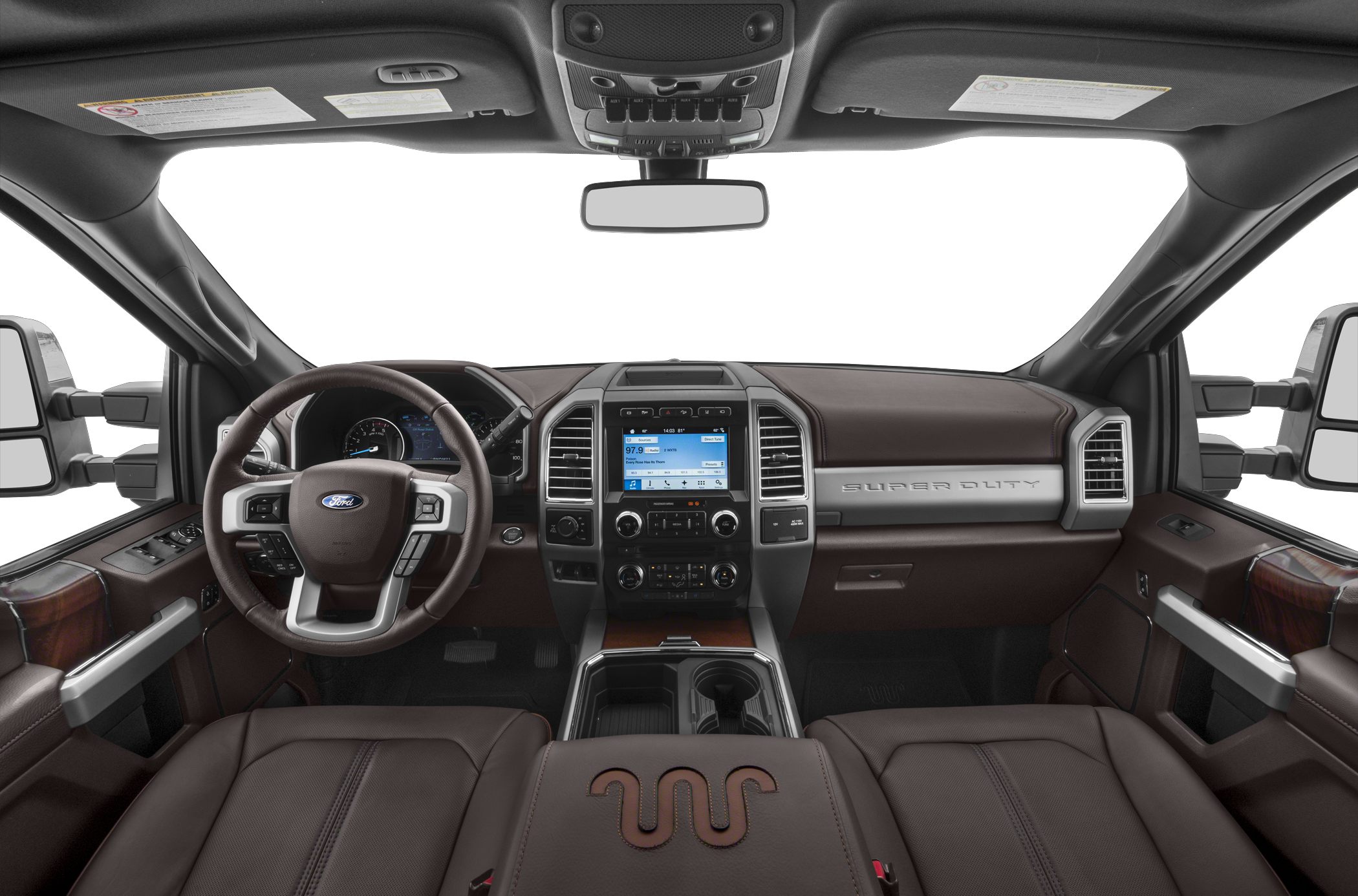 Advanced dashboard and touchscreen with premium steering controls in truck interior