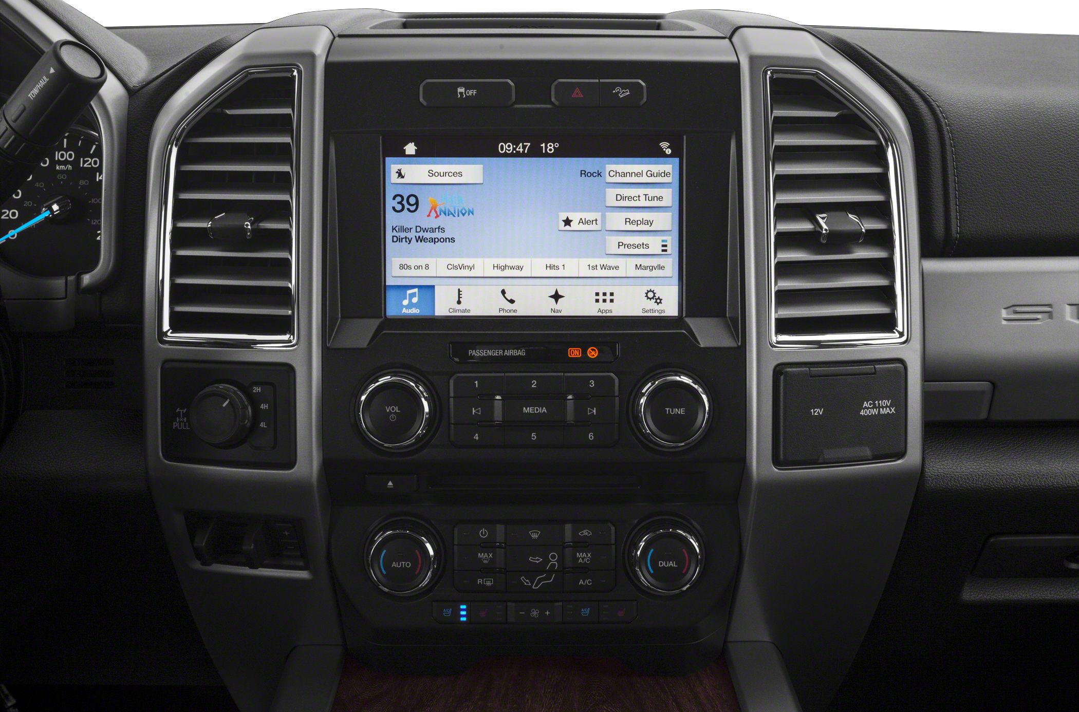 Touchscreen infotainment with dual-zone climate and radio controls