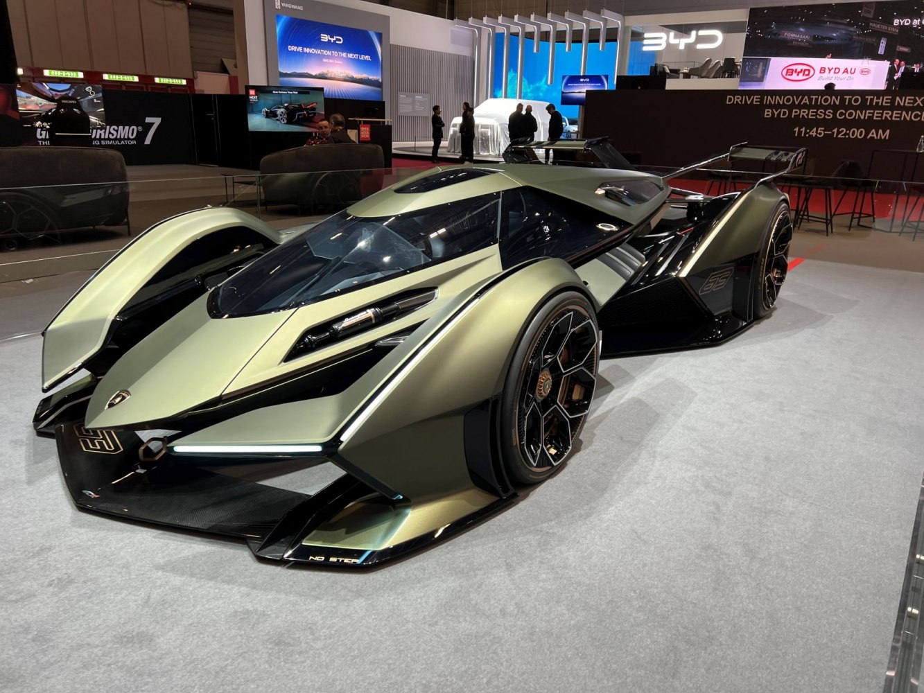 Futuristic hypercar with aerodynamic body and wide rear wing