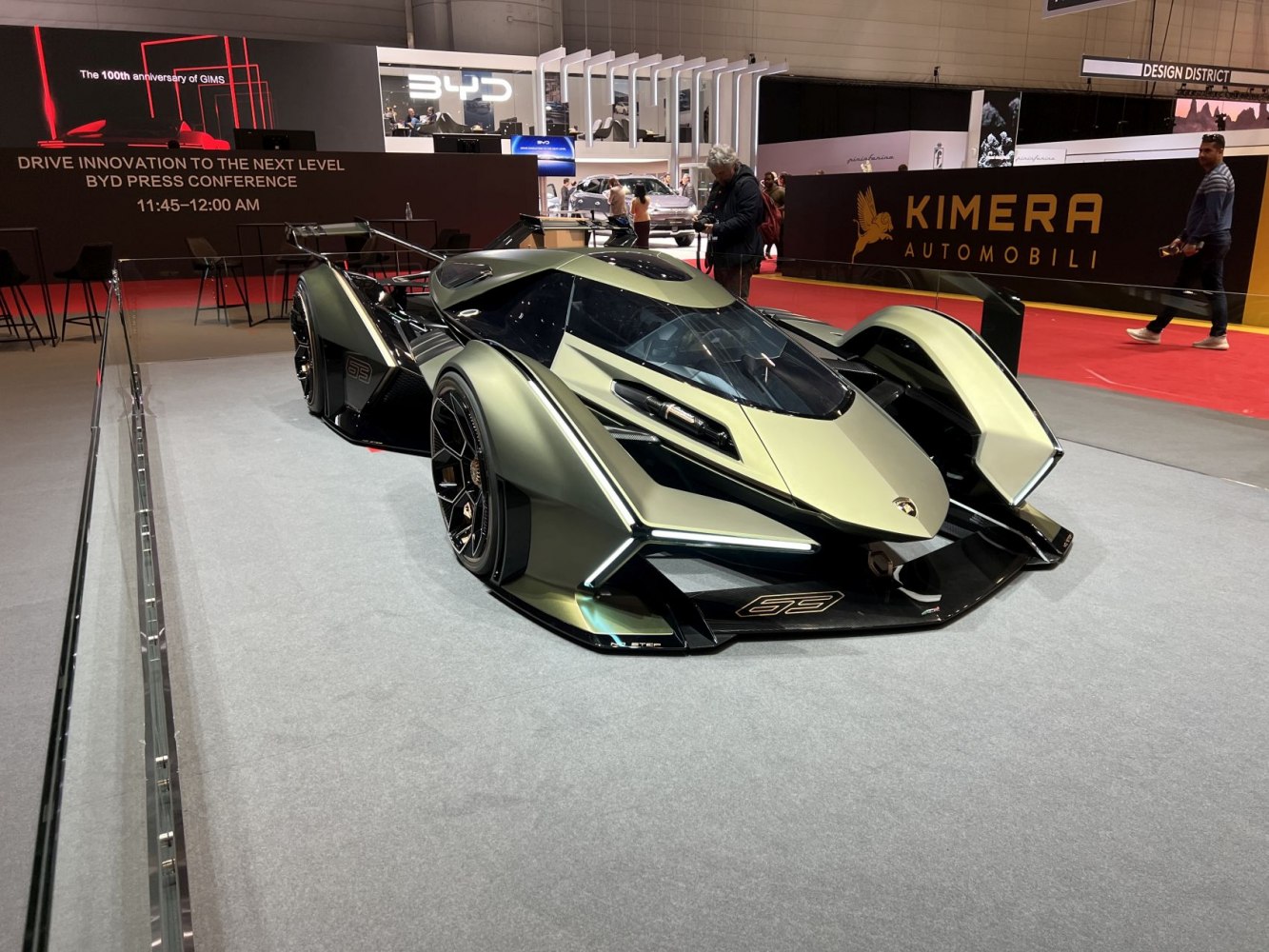 Futuristic aerodynamic hypercar with sharp edges and advanced lighting.
