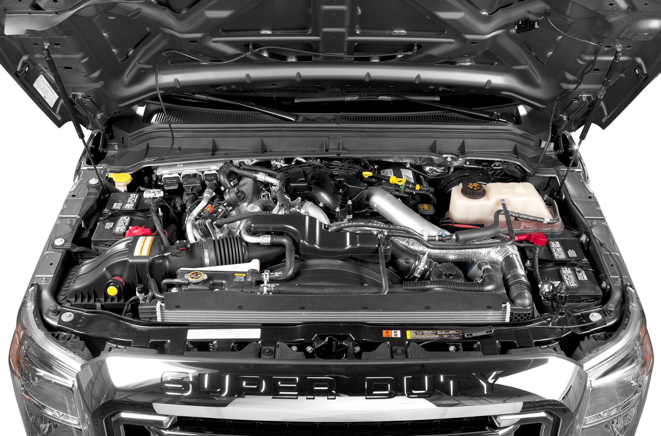 Open engine bay with Super Duty front grille badge