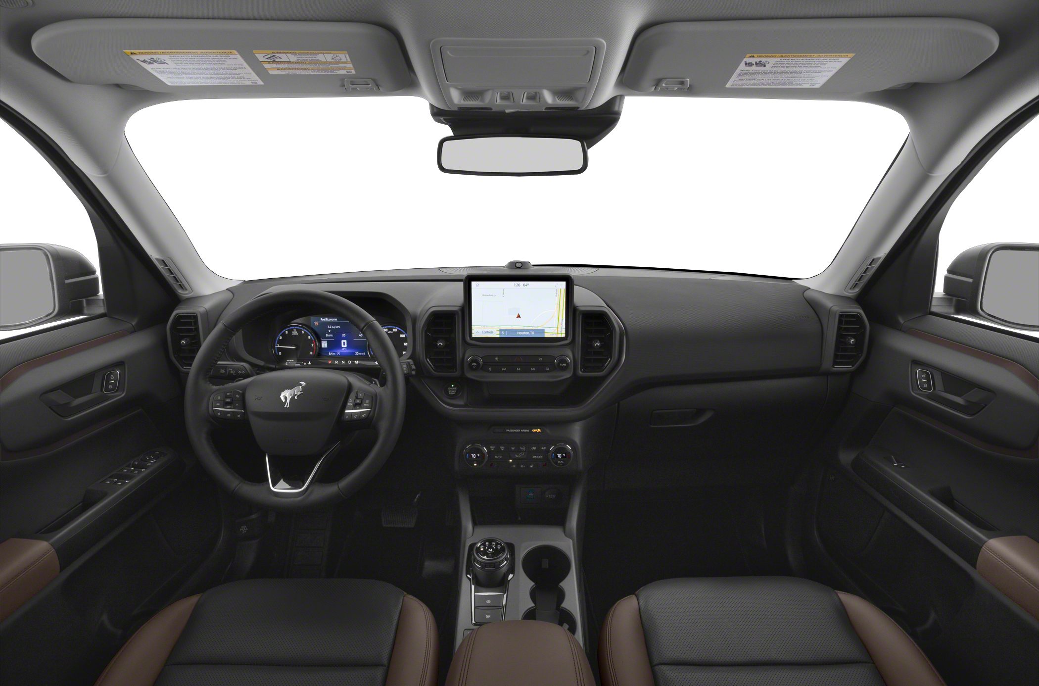 Modern dashboard with touchscreen and multifunction steering wheel