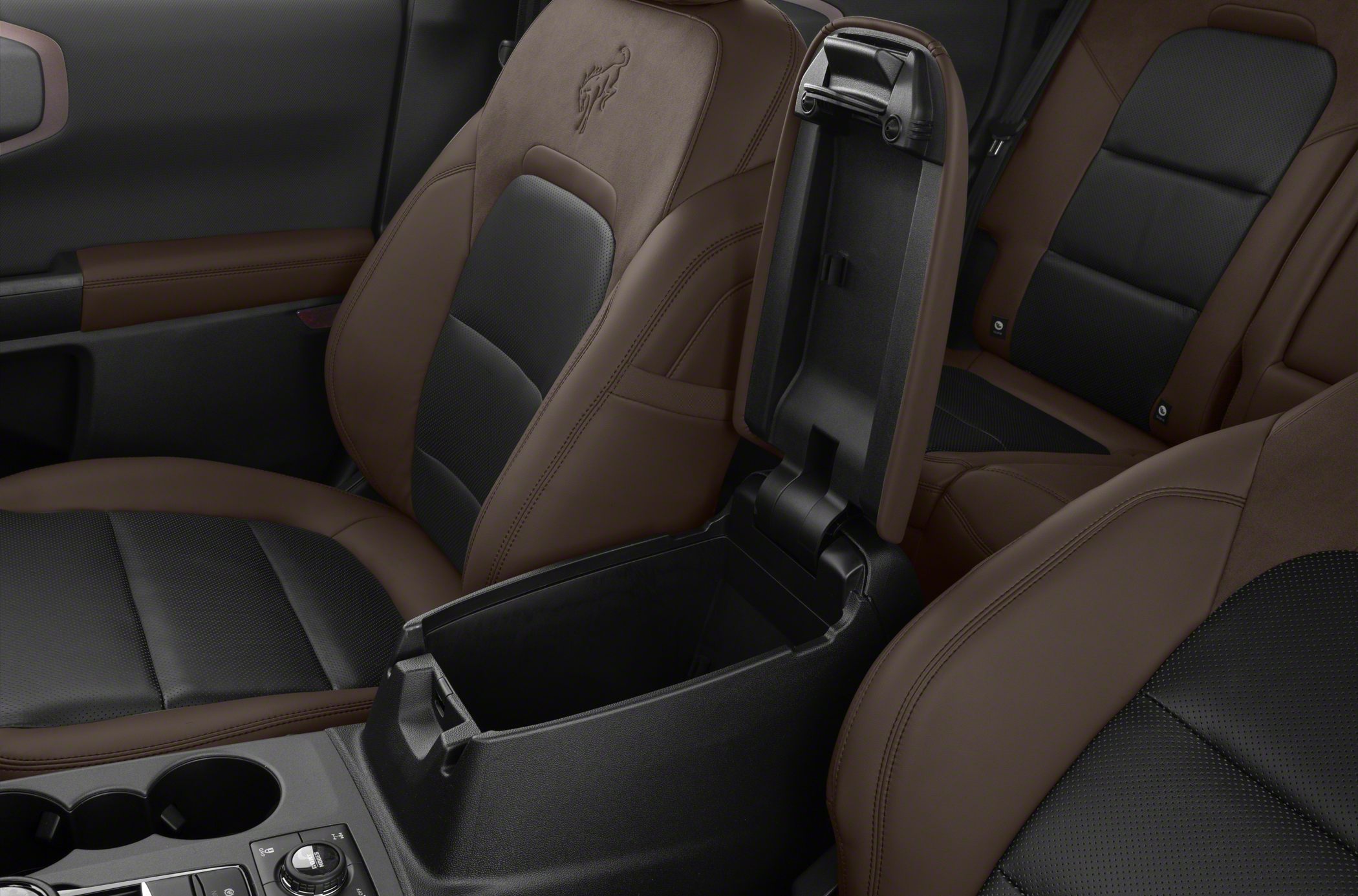 Two-tone premium seats with open center console storage and cup holders